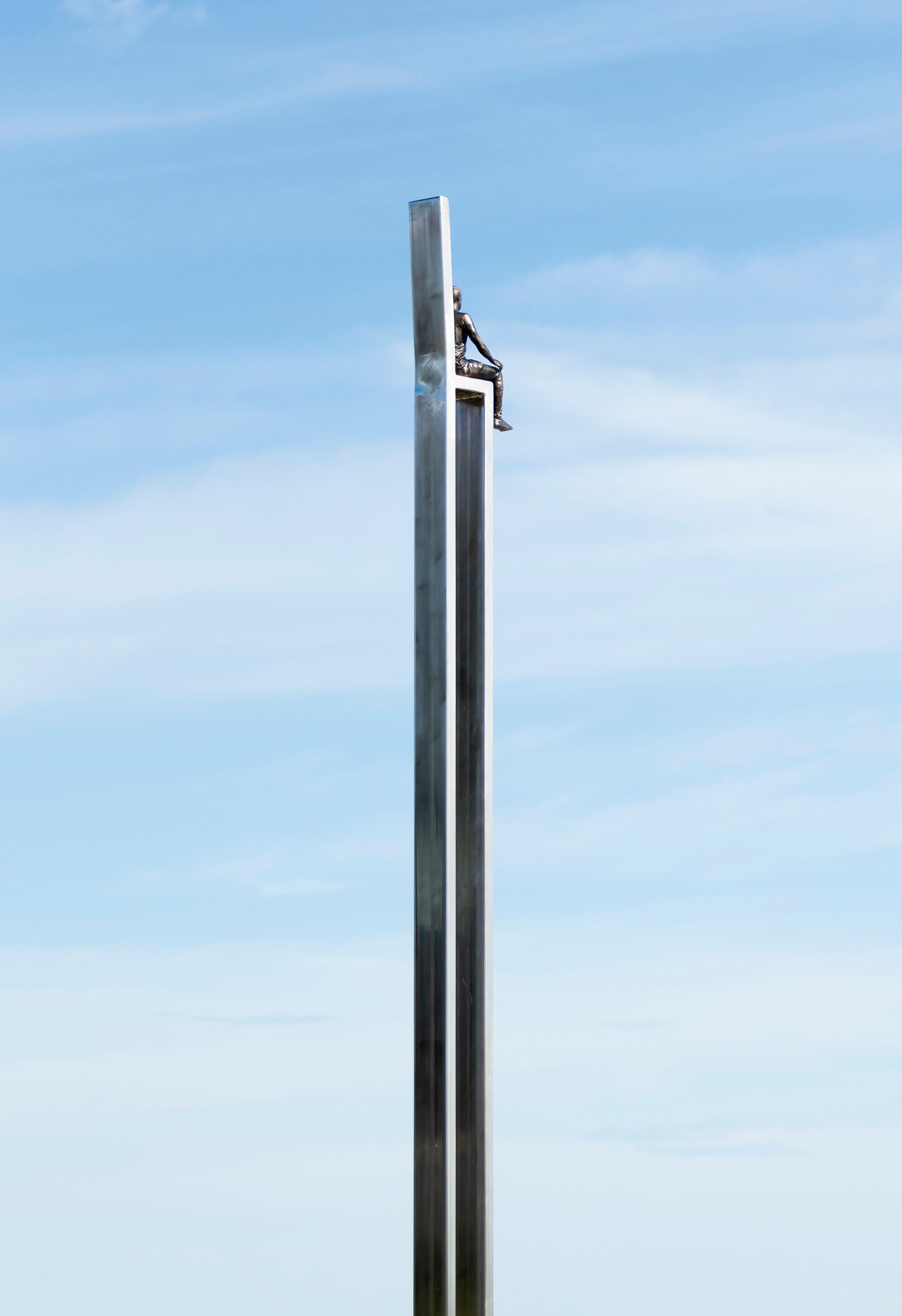 Vista - tall, playful, figurative, bronze, steel, outdoor sculpture 4