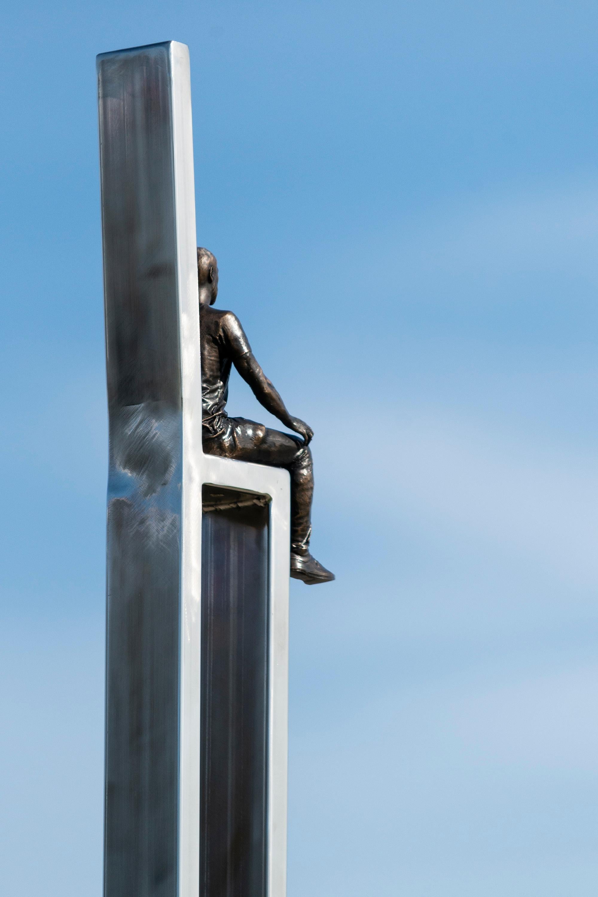 Vista - tall, playful, figurative, bronze, steel, outdoor sculpture 5