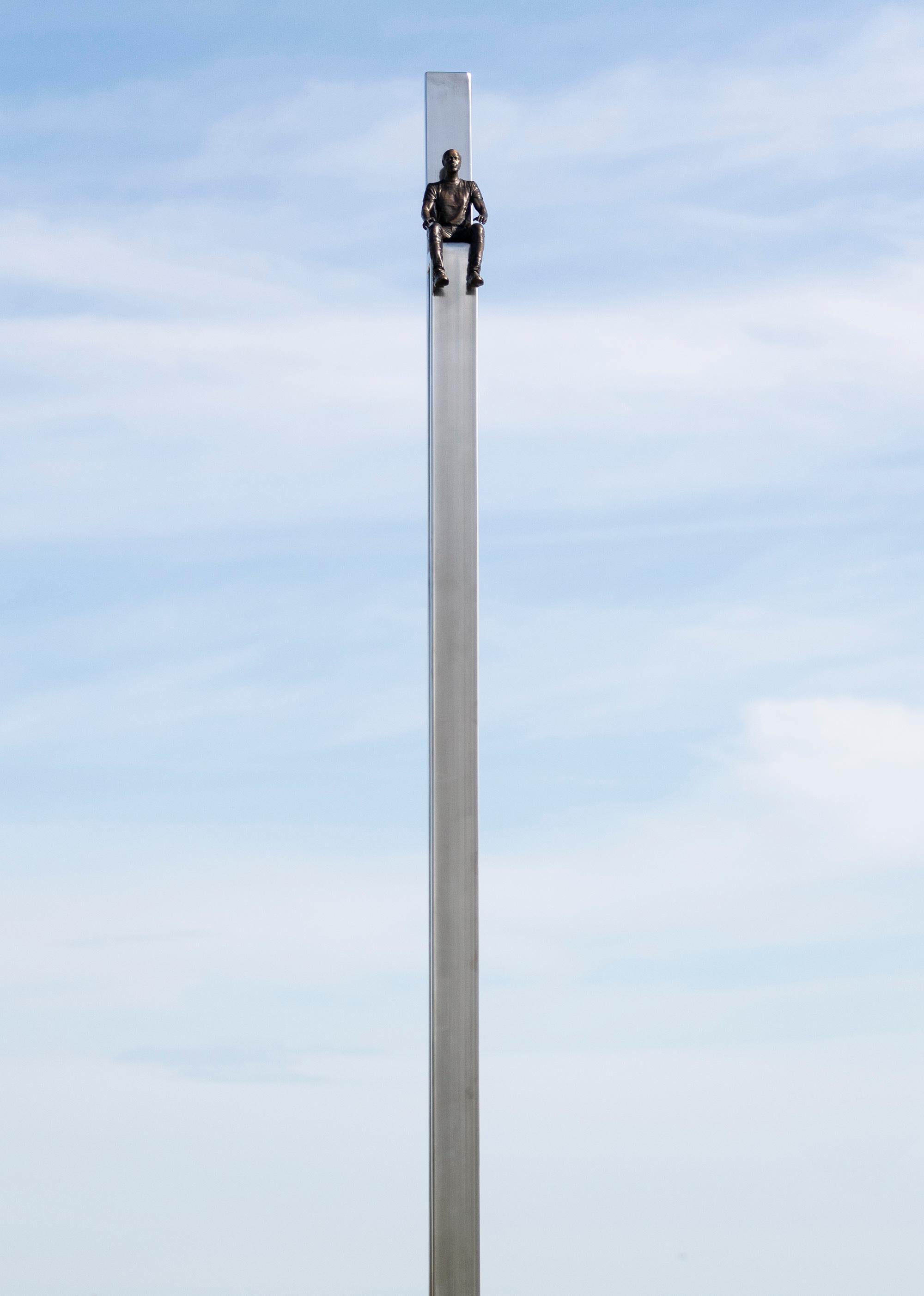 Vista - tall, playful, figurative, bronze, steel, outdoor sculpture - Sculpture by Roch Smith