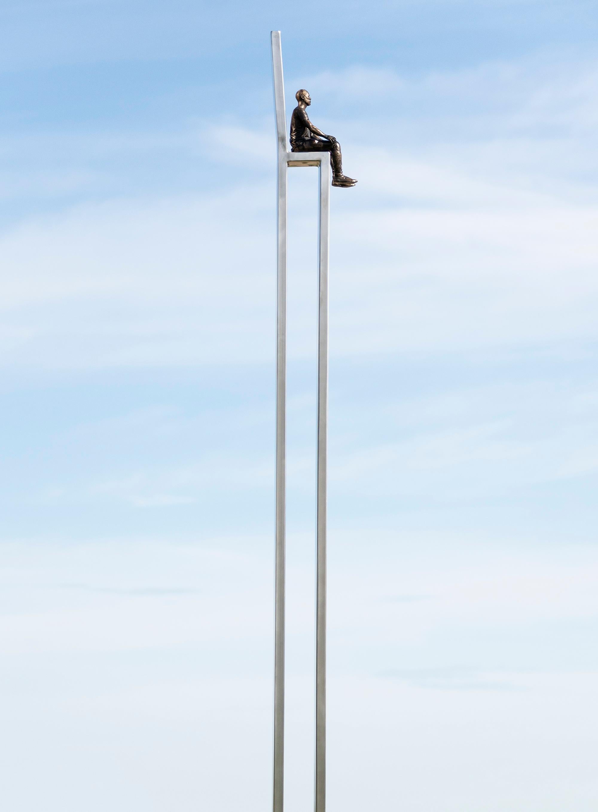 Vista - tall, playful, figurative, bronze, steel, outdoor sculpture 1