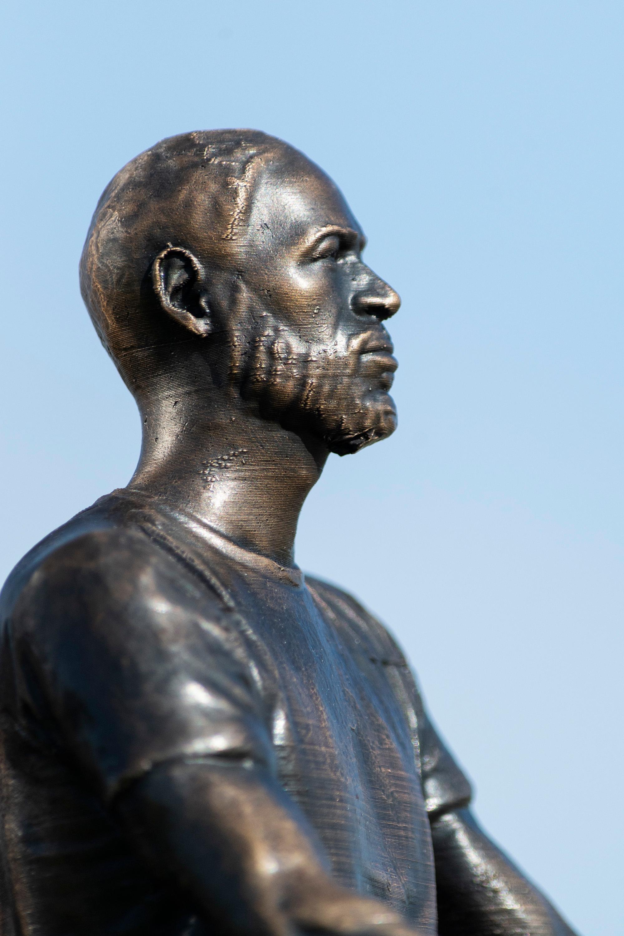 Vista - tall, playful, figurative, bronze, steel, outdoor sculpture 2