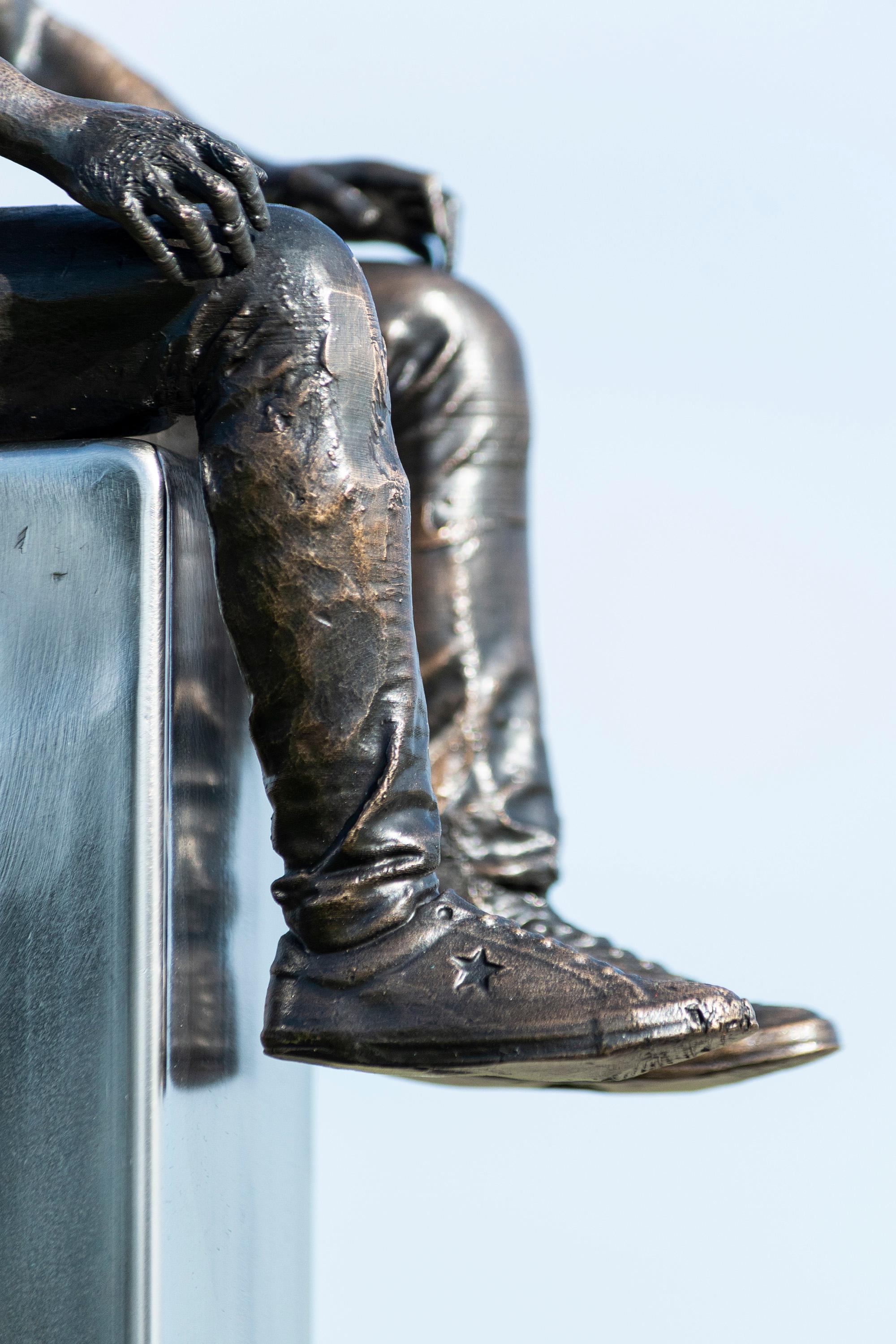 Vista - tall, playful, figurative, bronze, steel, outdoor sculpture 3