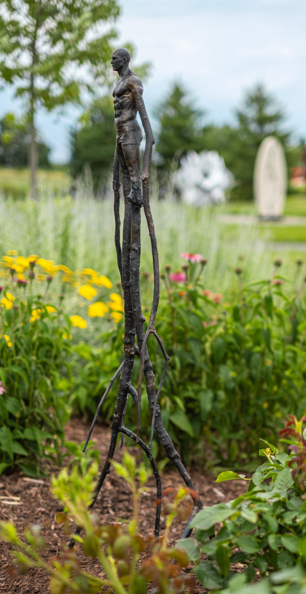 Wanderer - surrealist, contemporary, figurative, bronze, outdoor sculpture - Sculpture by Roch Smith