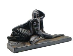 P. Roche Patinated Terracotta Sculpture "Leda and the Swan," 1970s