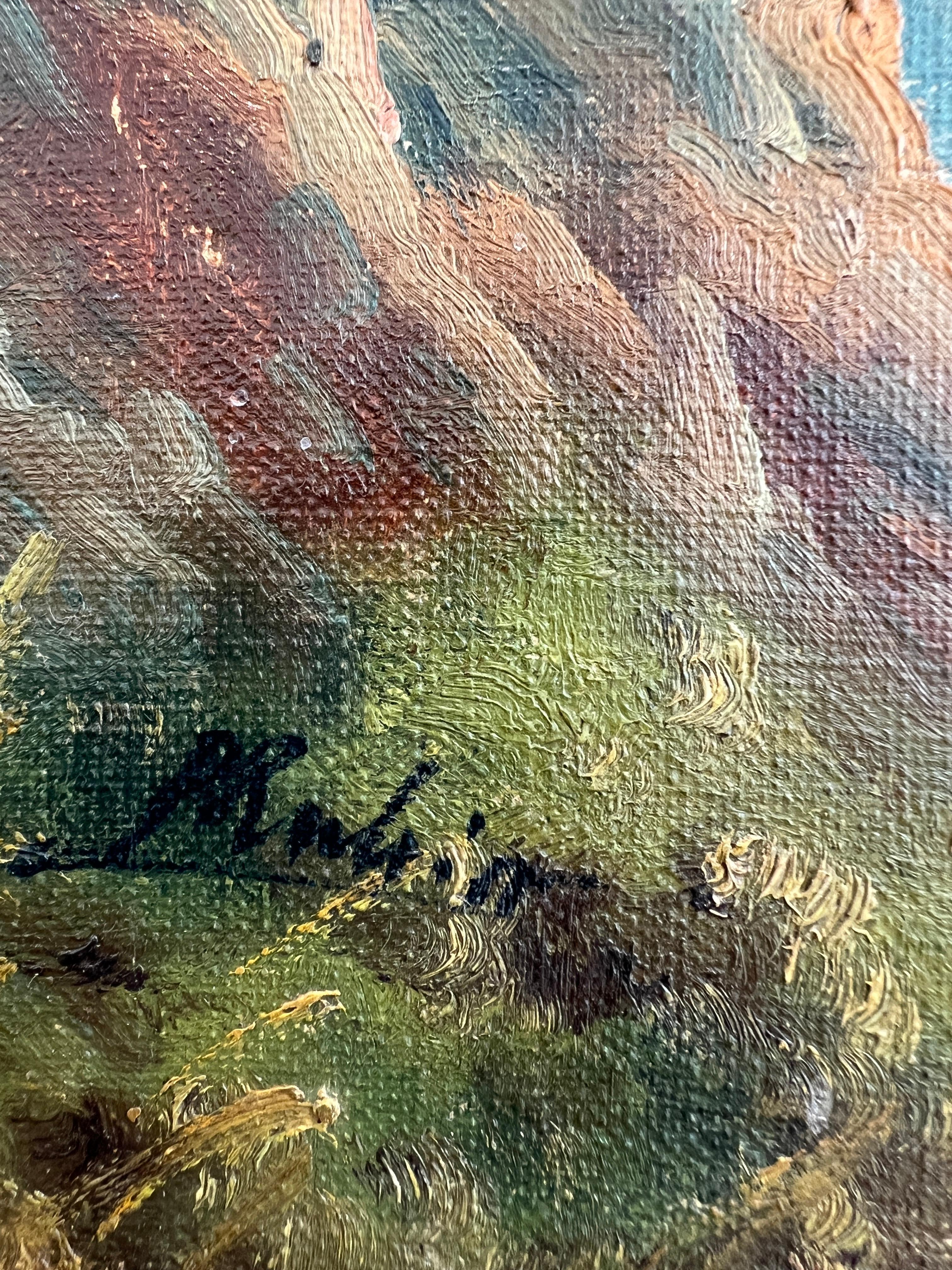 Ein Spaziergang entlang einer Landstraße in der Abenddämmerung (Schule von Barbizon), Painting, von P. Roubin