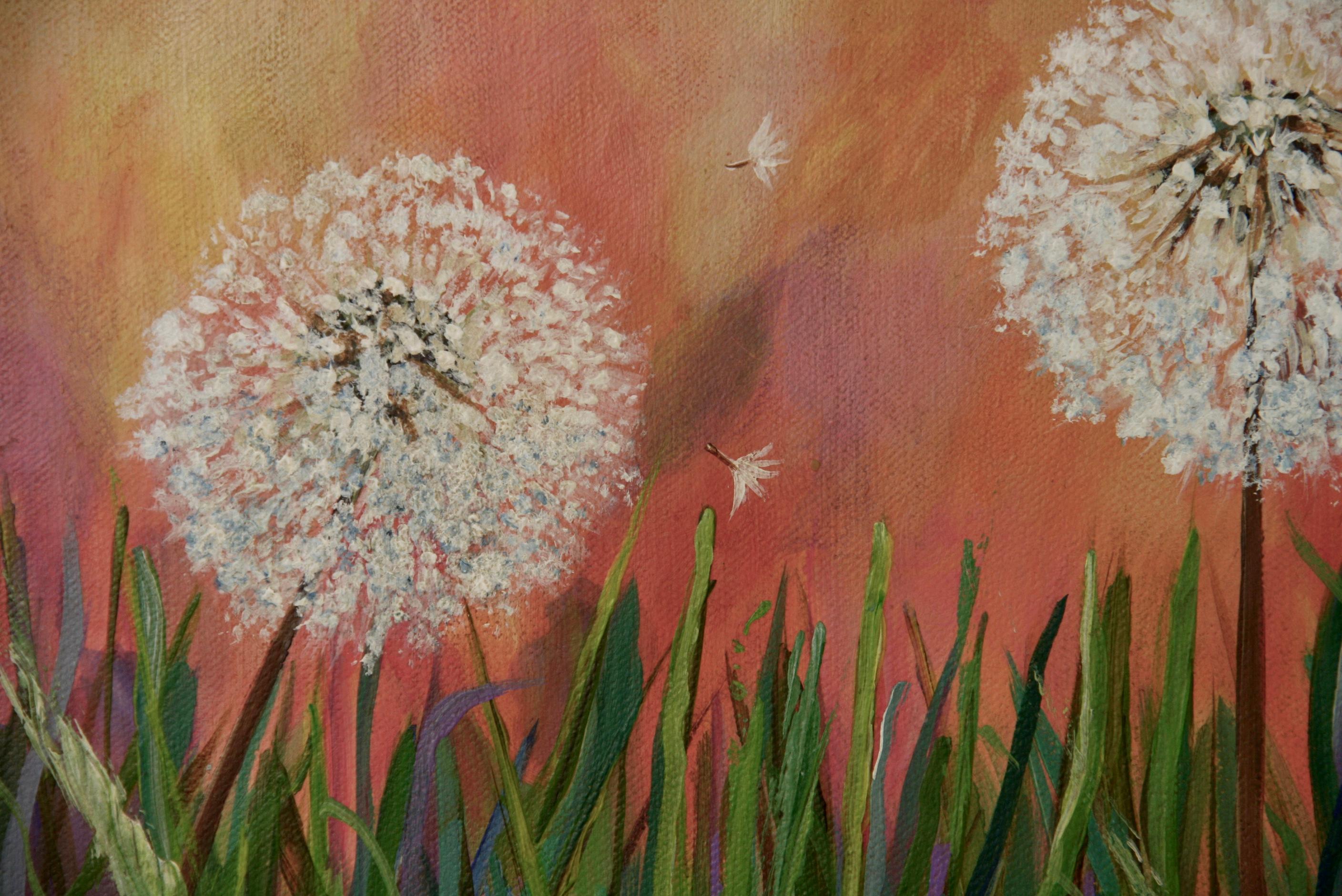  Impressionistische Landschaft mit Dandelion  Malerei im Angebot 1