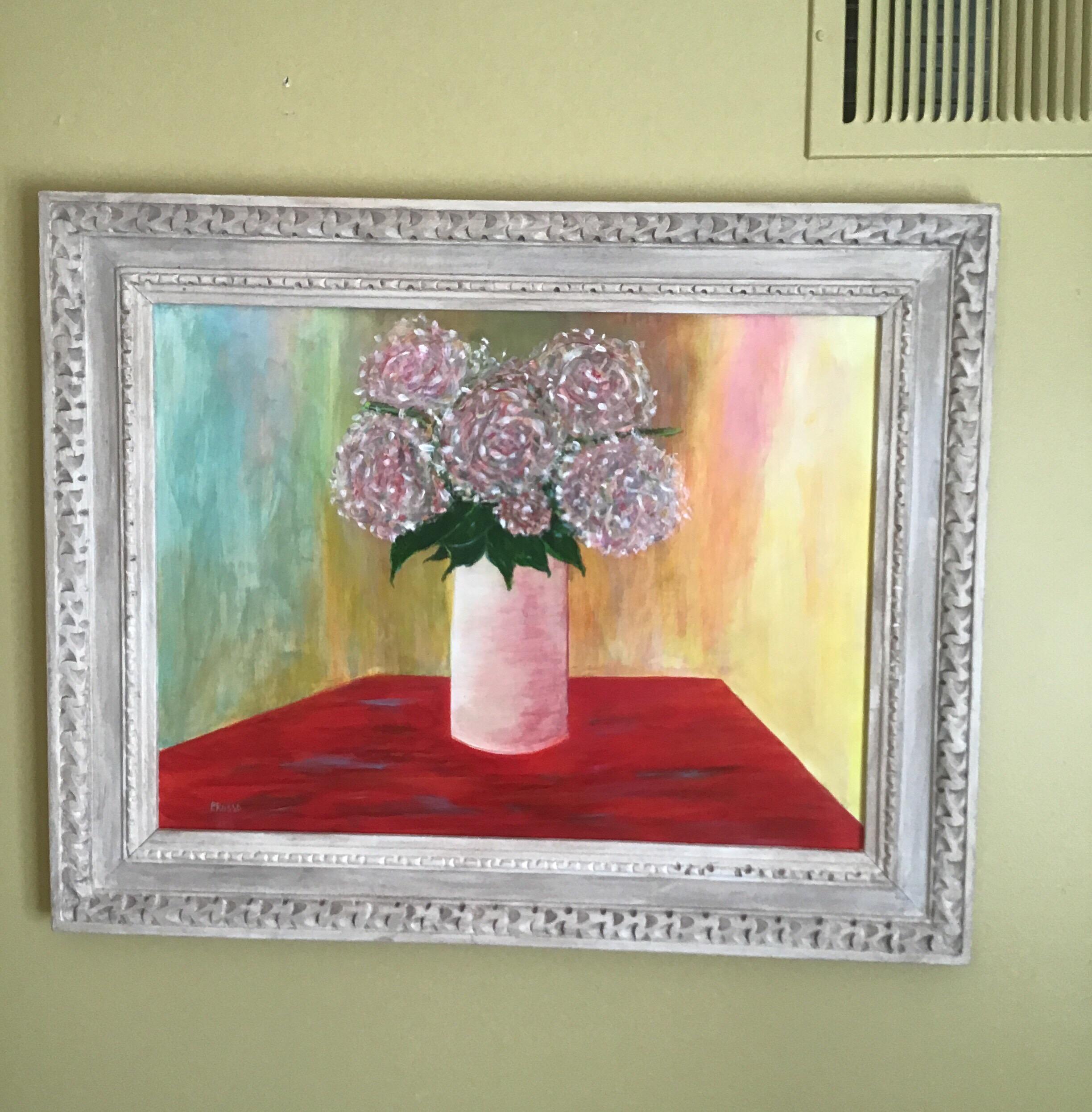 Impressionist Floral  Red Large Still Life Painting For Sale 12
