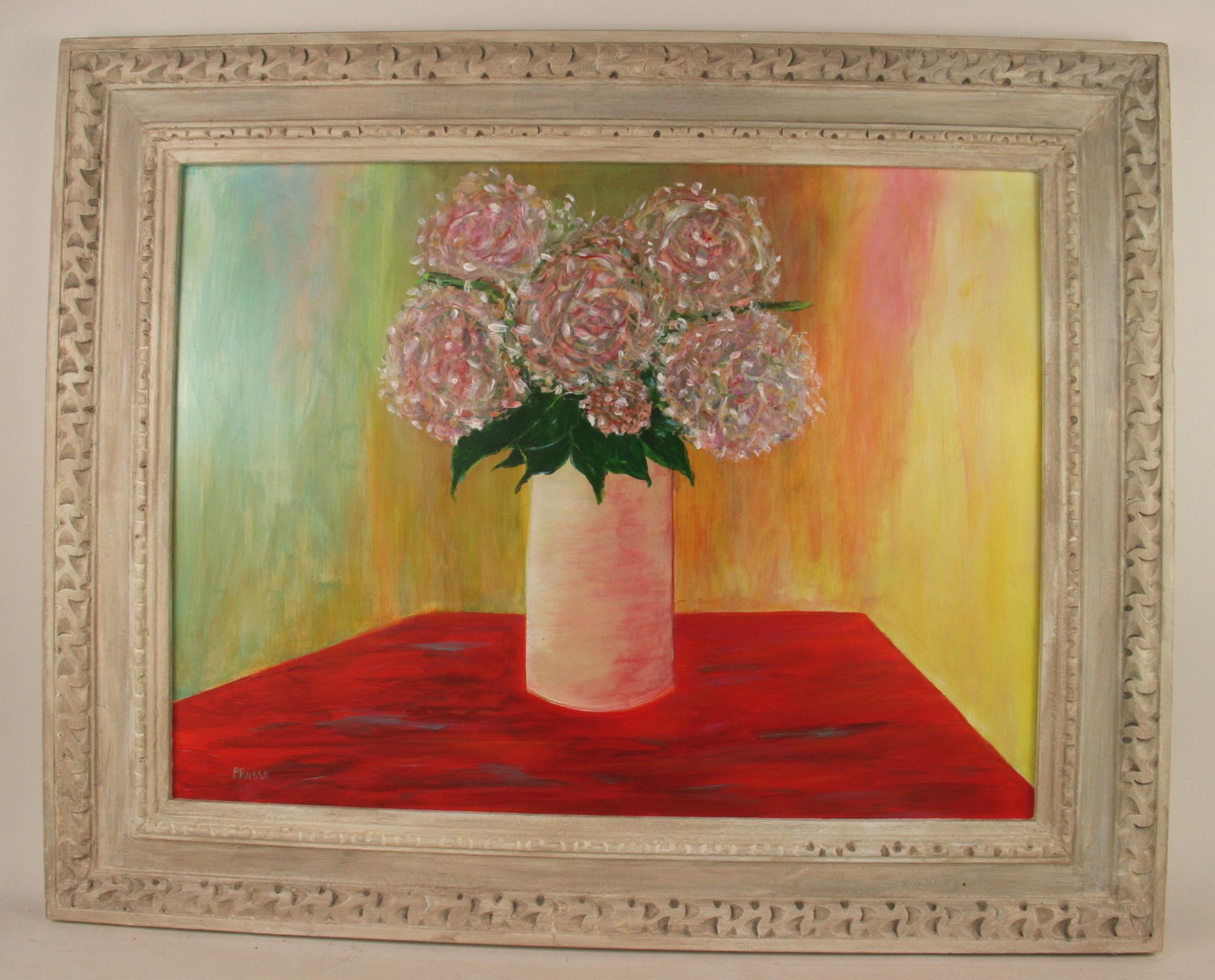 Still-Life Painting P. Russo - Impressionniste Floral  Grande nature morte rouge