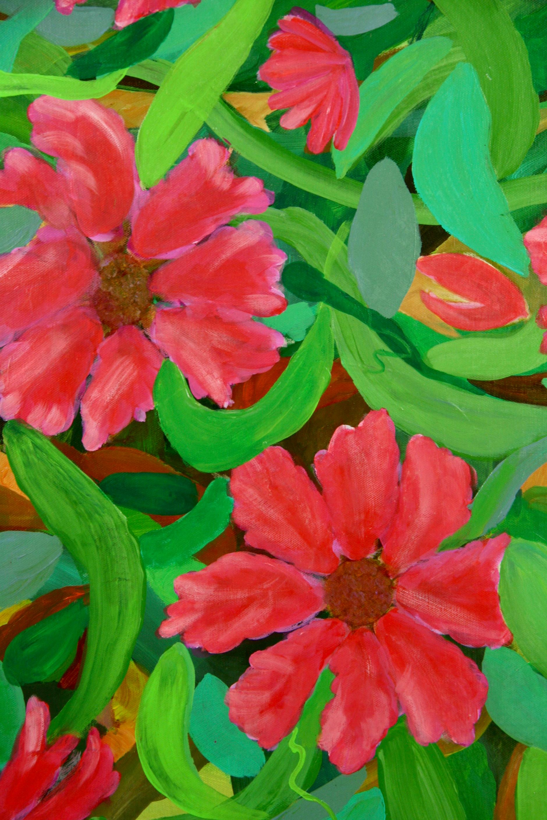 Impressionniste  Grand Tropical  Peinture de fleur rouge en vente 3