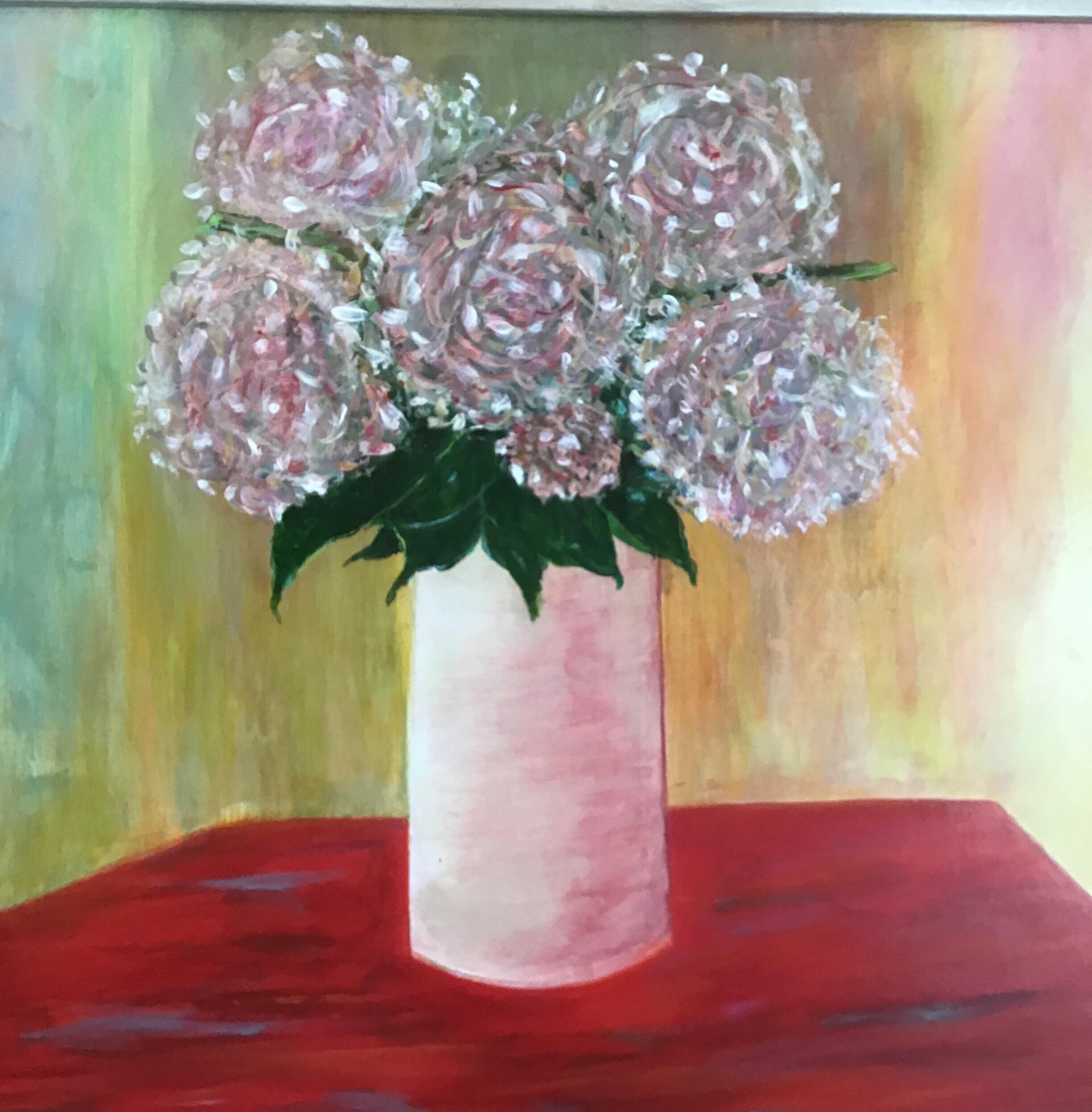 Impressionista Modernista Floreale  Quadro di natura morta rosso di grandi dimensioni in vendita 7