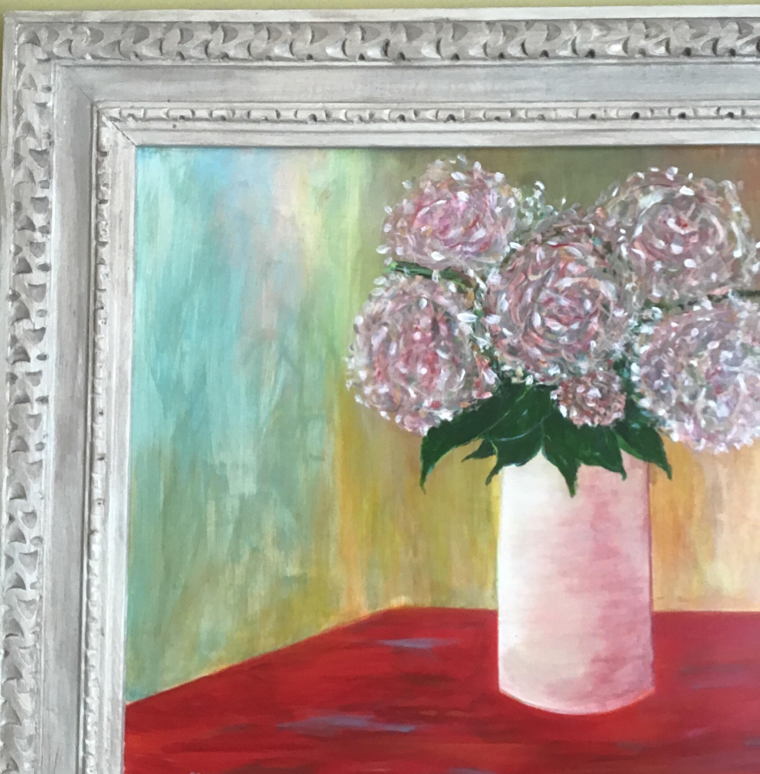 Impressionista Modernista Floreale  Quadro di natura morta rosso di grandi dimensioni in vendita 9