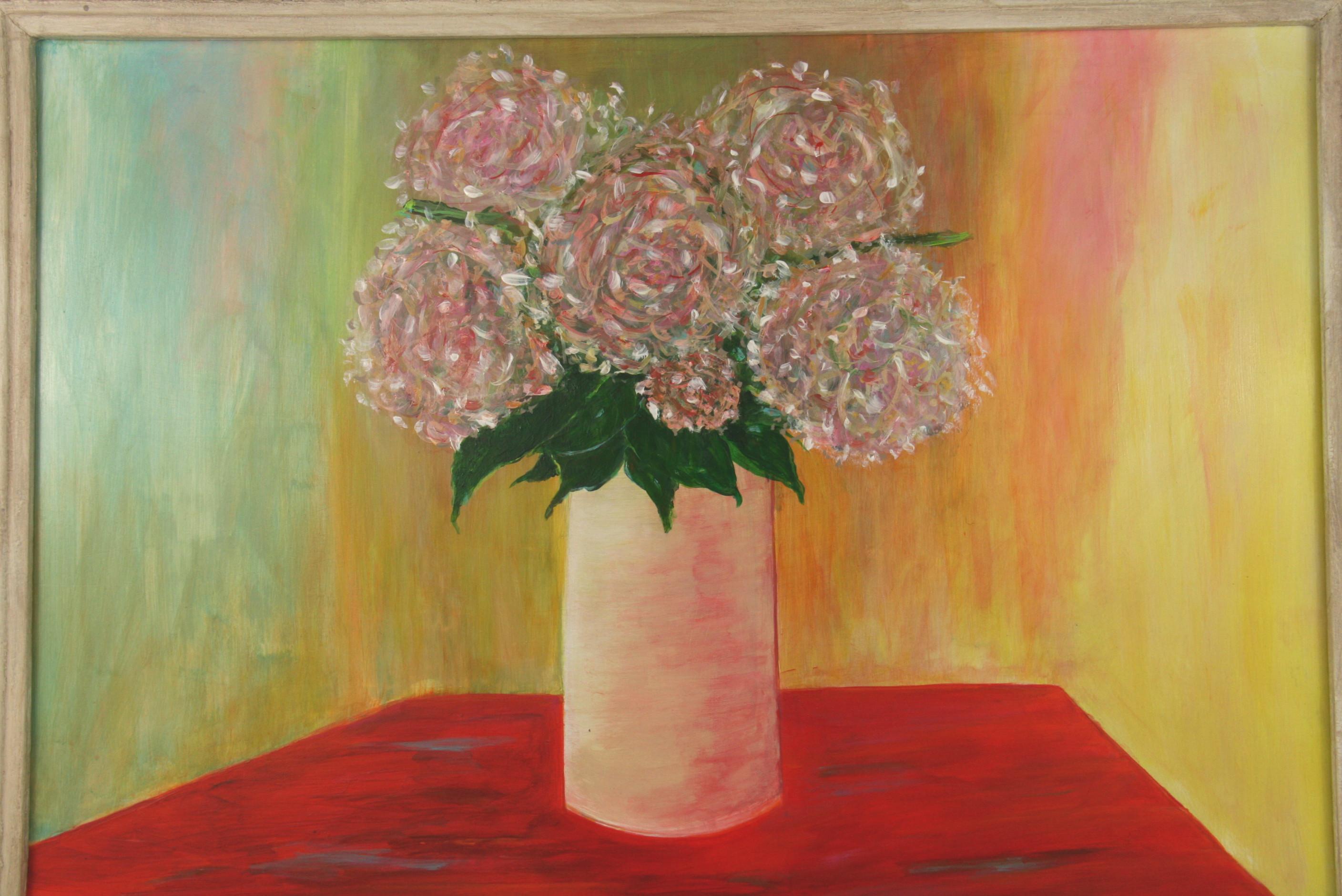 Impressionista Modernista Floreale  Quadro di natura morta rosso di grandi dimensioni - Painting di P. Russo