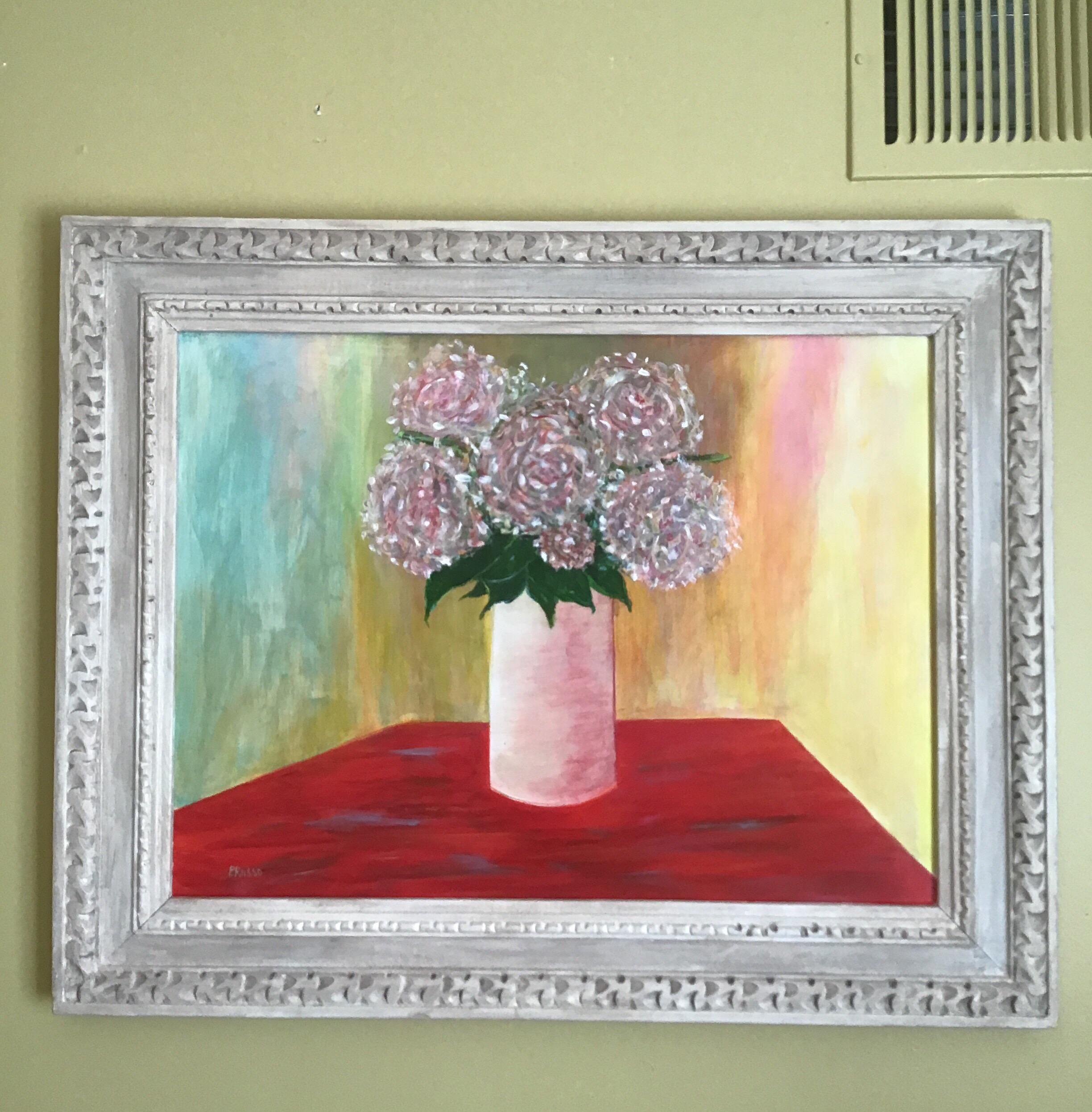 Impressionista Modernista Floreale  Quadro di natura morta rosso di grandi dimensioni in vendita 4