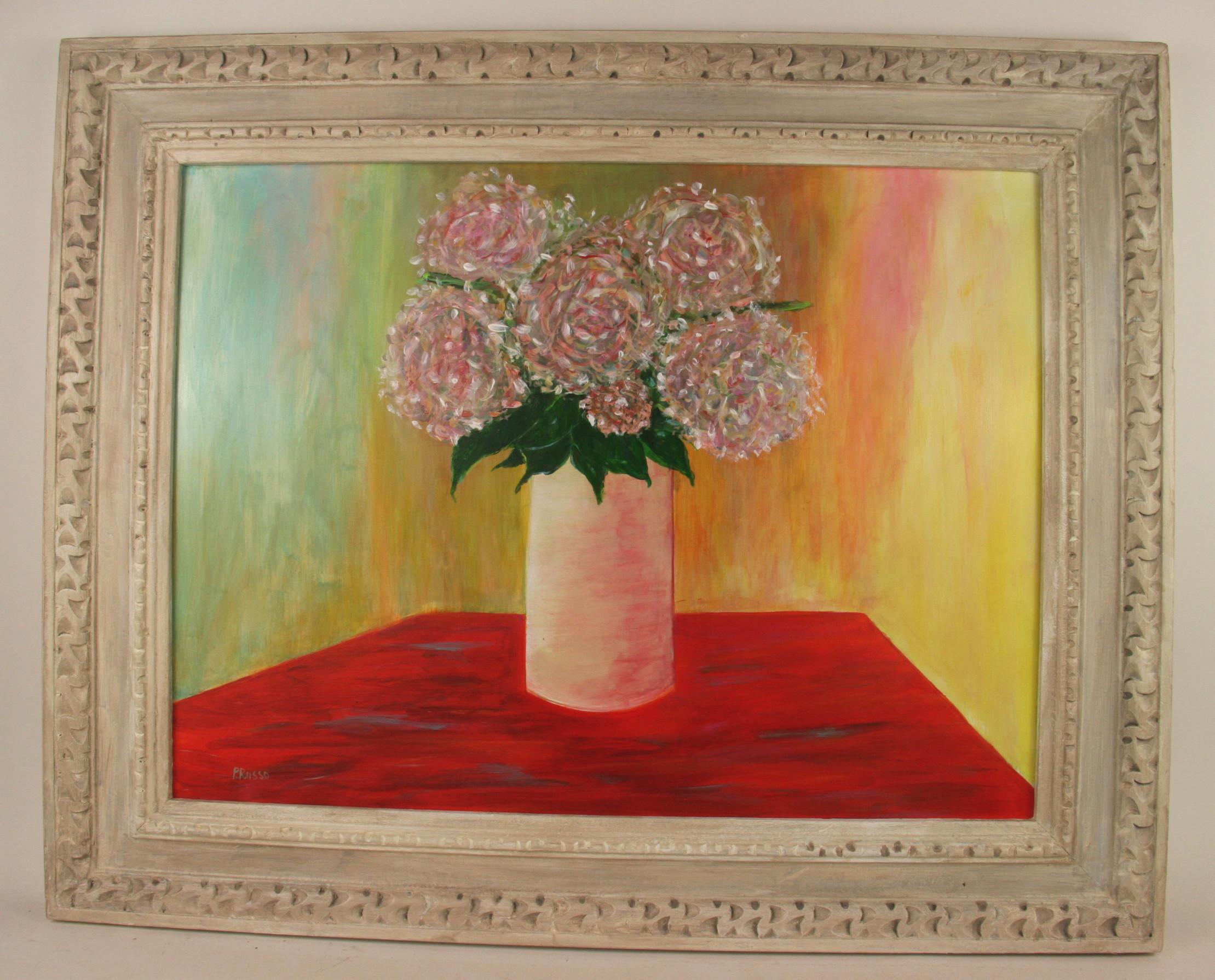 P. Russo Still-Life Painting - Impressionist Modernist Floral  Red Large Still Life Painting