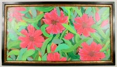 Vintage Impressionist Large Tropical Red Flower Painting