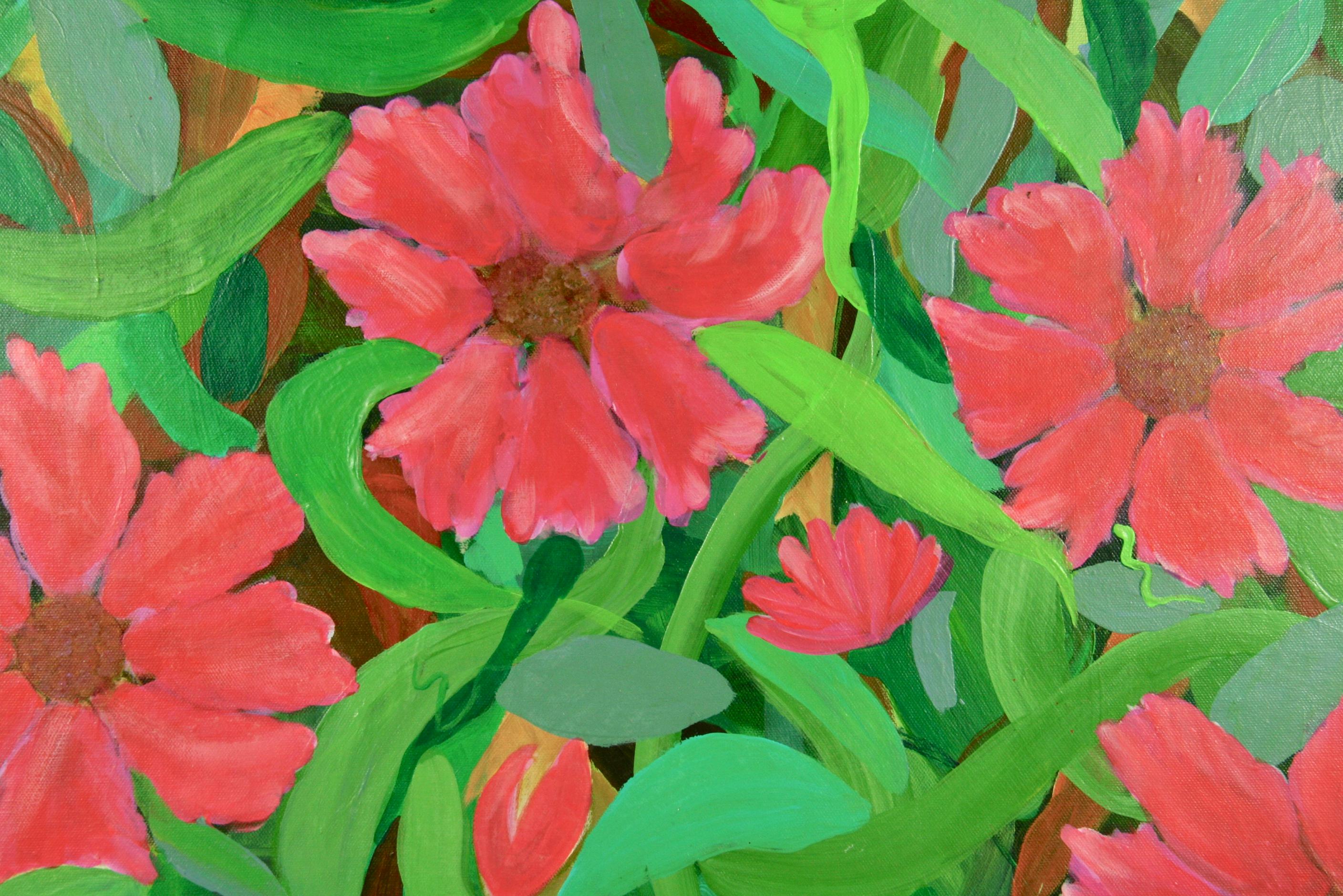 Vintage Impressionist  Large Tropical  Red Flower Painting For Sale 2