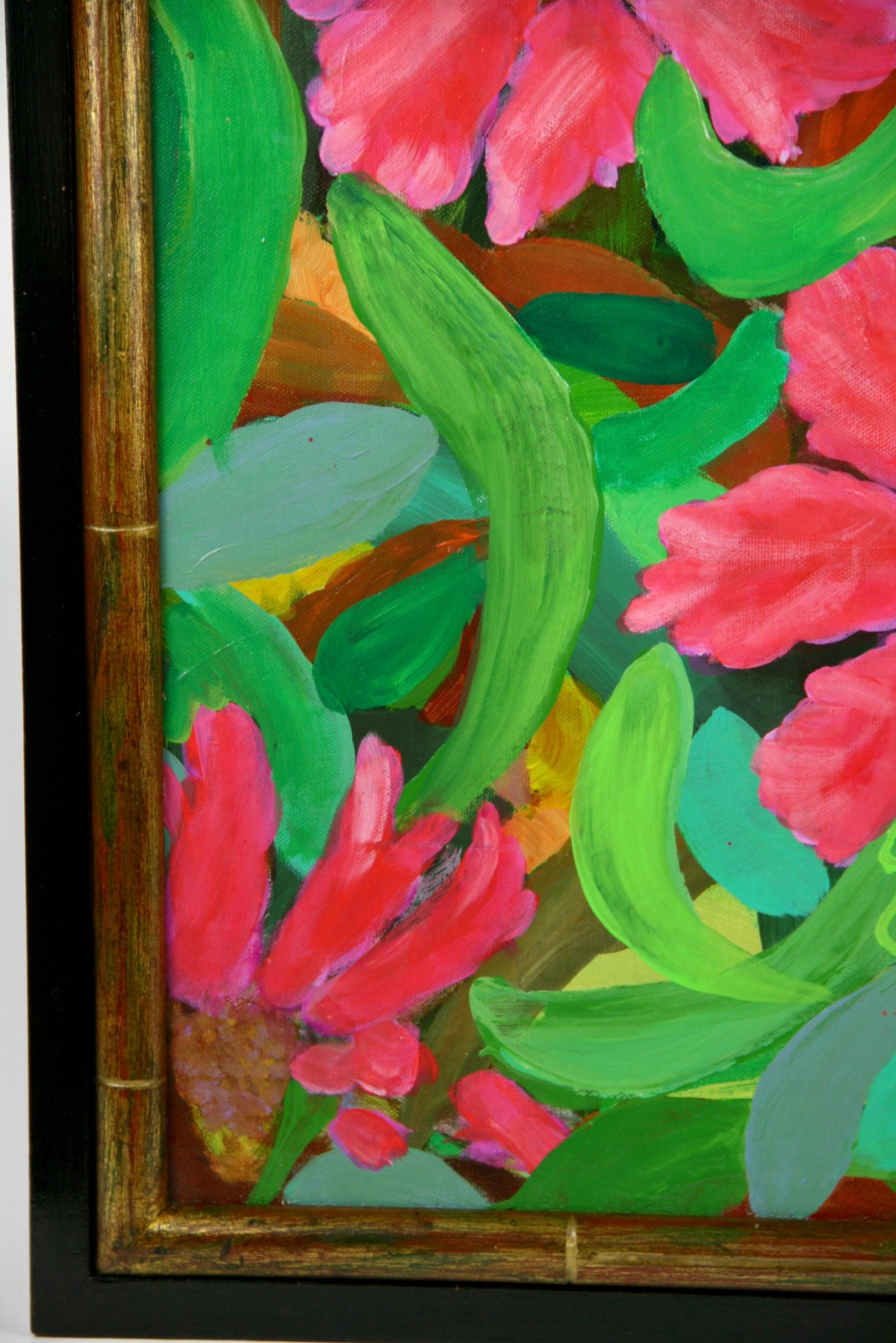 Vintage Impressionist  Large Tropical  Red Flower Painting For Sale 4