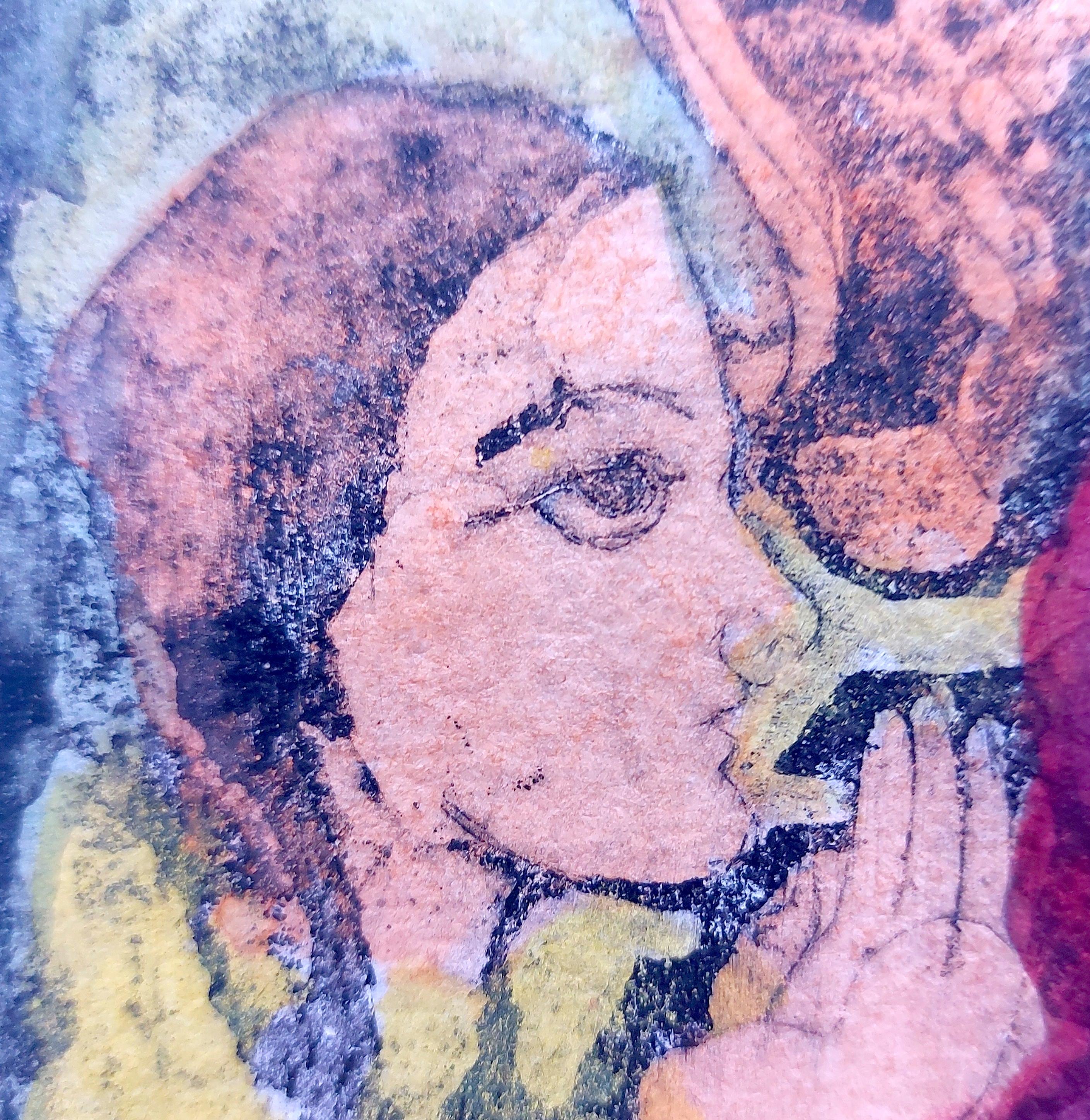 Arte Indio Moderno Adoración Madre Hijo Acuarela Pintura India en venta 2