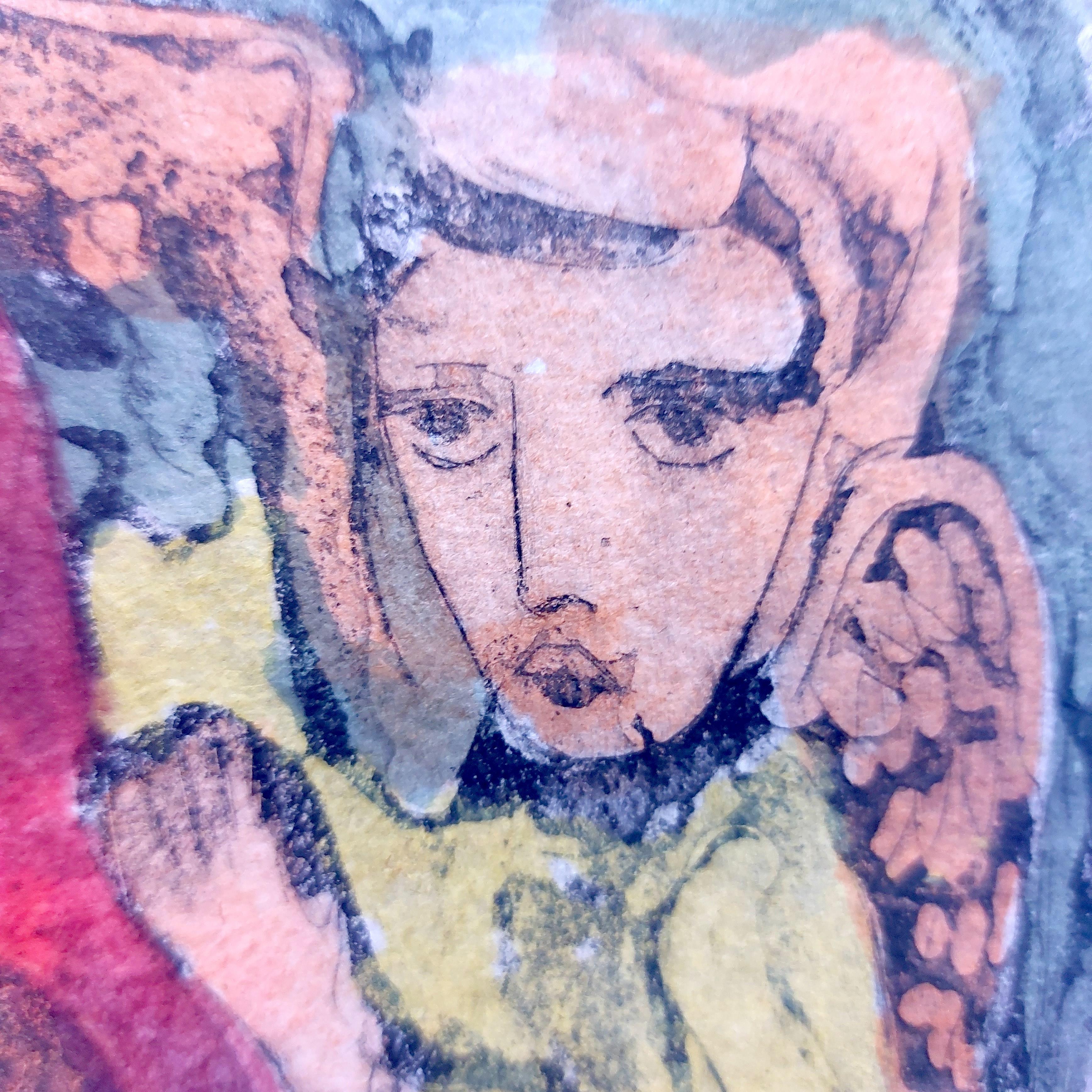 Arte Indio Moderno Adoración Madre Hijo Acuarela Pintura India en venta 3