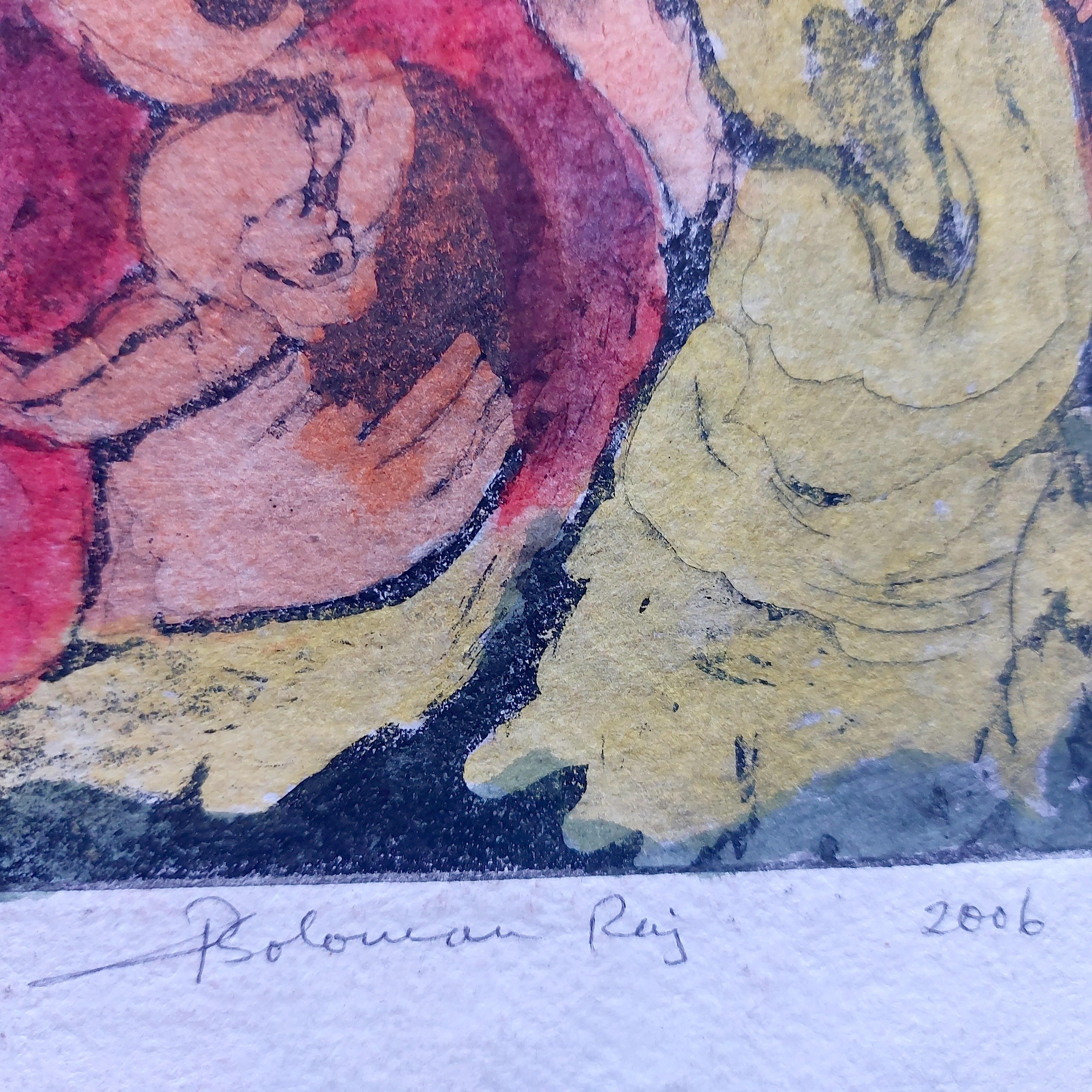 Arte Indio Moderno Adoración Madre Hijo Acuarela Pintura India en venta 5