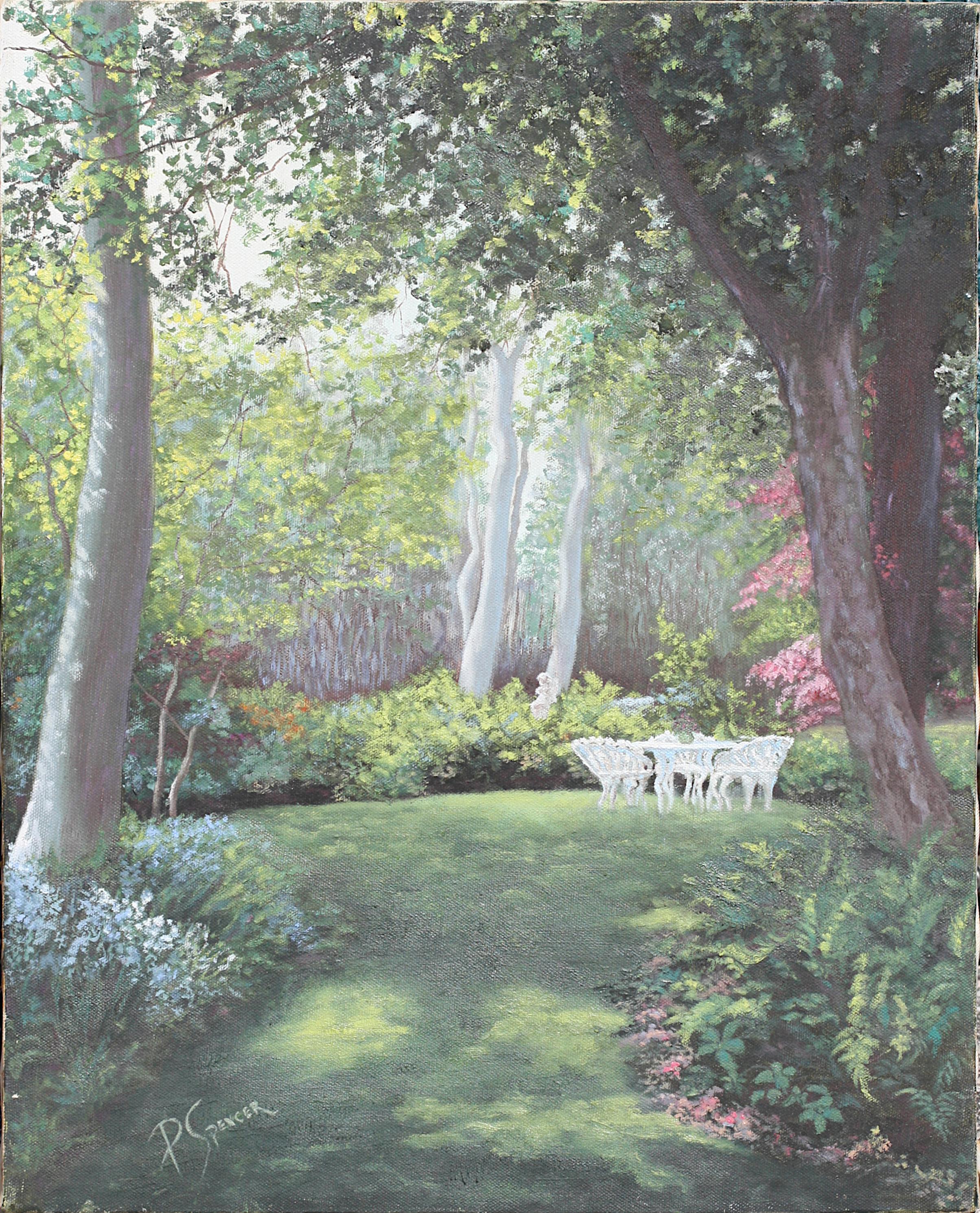 P. Spencer, (estadounidense, siglo XX) Paisaje de patio trasero en venta 2