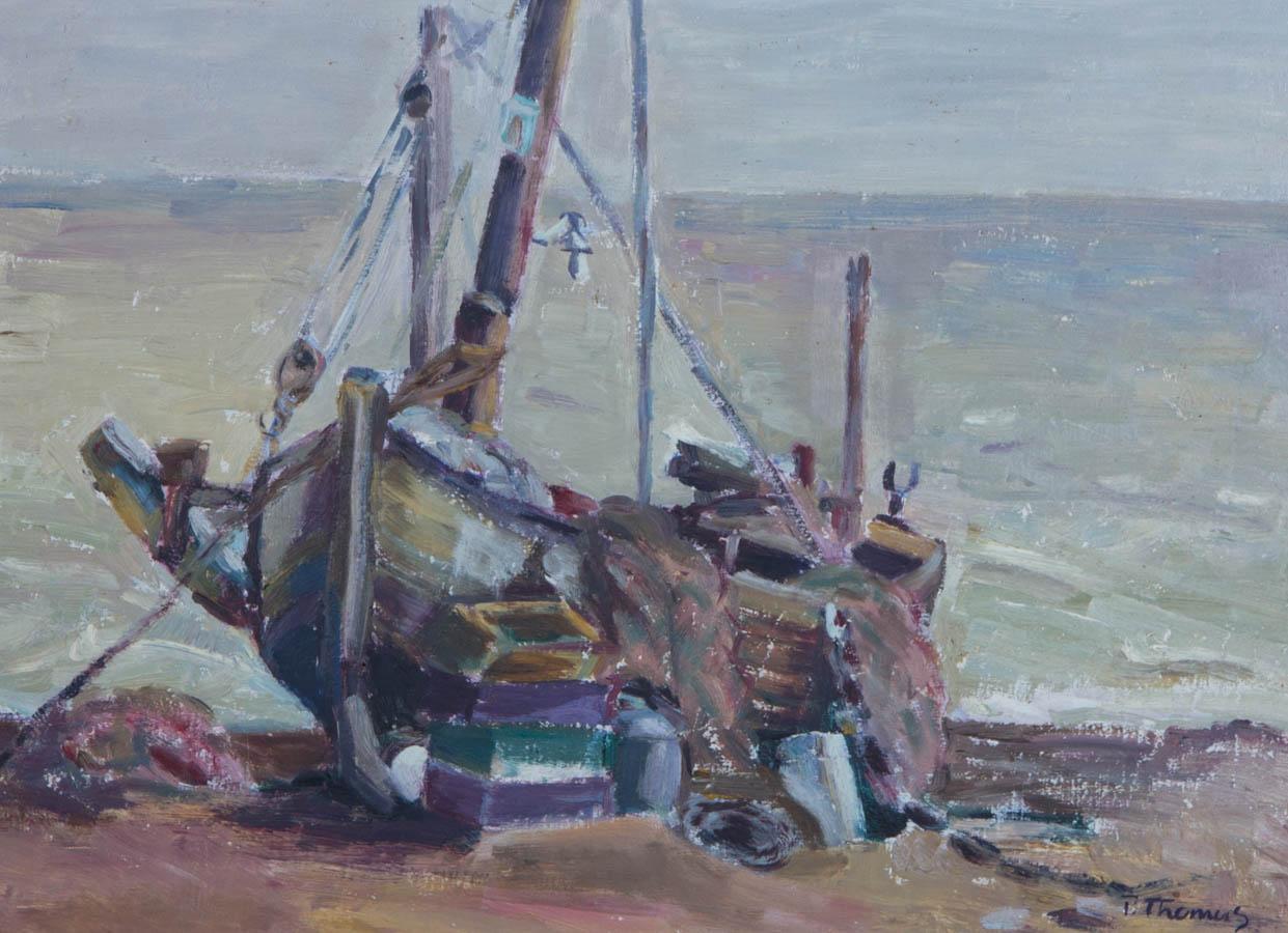 P. Thomas - Mid 20th Century Oil, Moored Boat For Sale 1