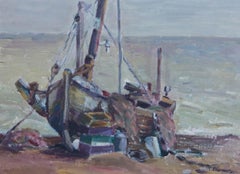 P. Thomas - Mid 20th Century Oil, Moored Boat