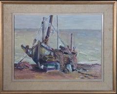 P. Thomas - Ölgemälde, Moored Boot, Mitte des 20. Jahrhunderts