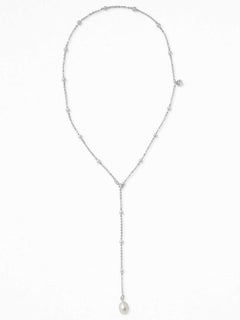 P Tie Necklace in Rhodium Plated 925 Sterling Silver & Freshwater Pearls by O Sh
