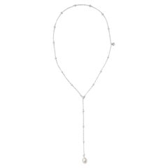 P Tie Necklace in Rhodium Plated 925 Sterling Silver & Freshwater Pearls by O Sh