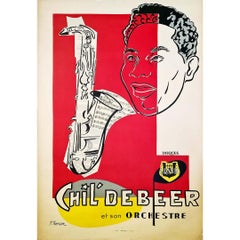 Jazz poster of the 40's for Chil' Debeer and his orchestra signed by P. Verger