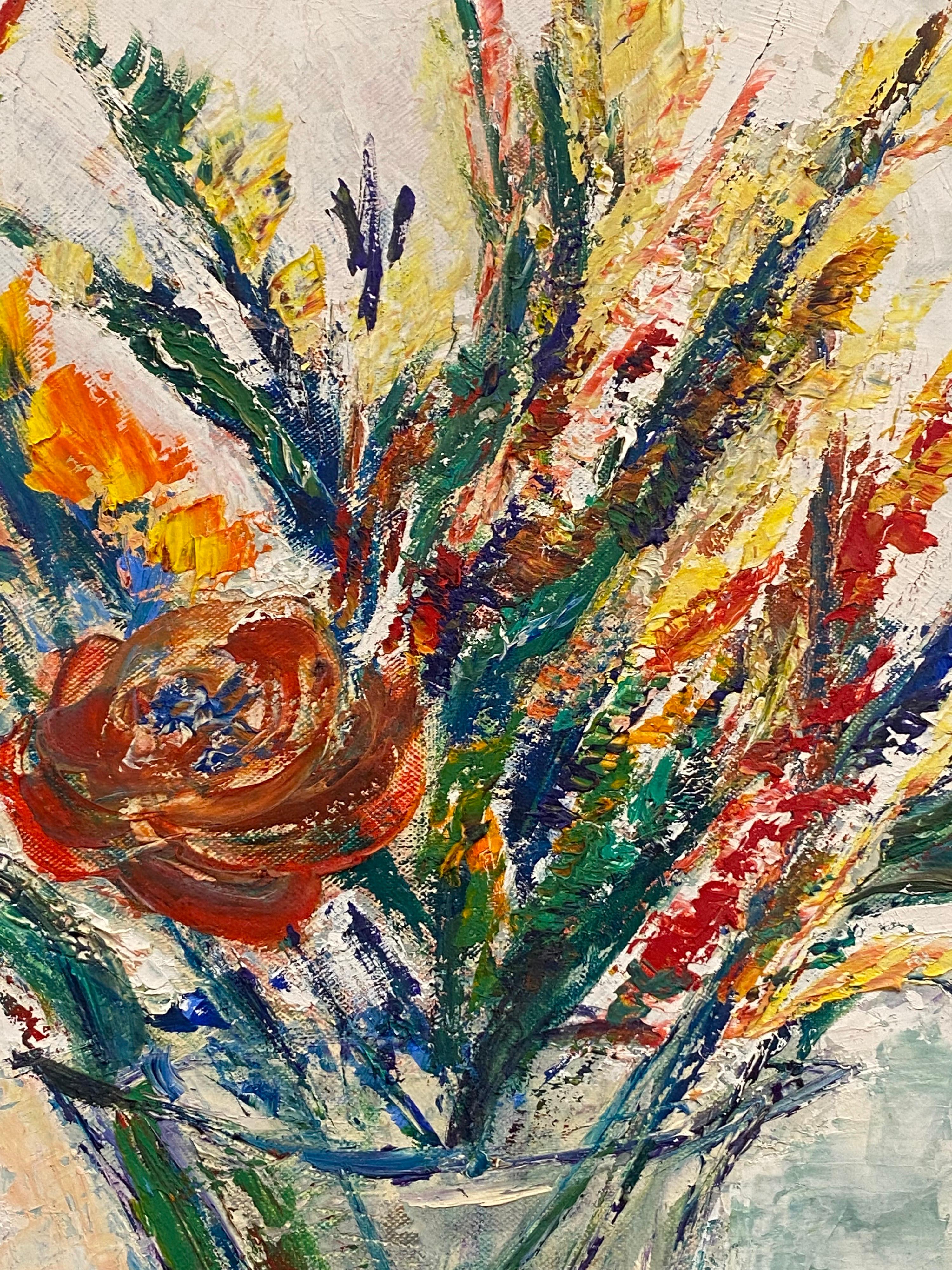 20th Century Original Expressionist Oil Painting - Beautiful Bouquet In Vase  For Sale 3