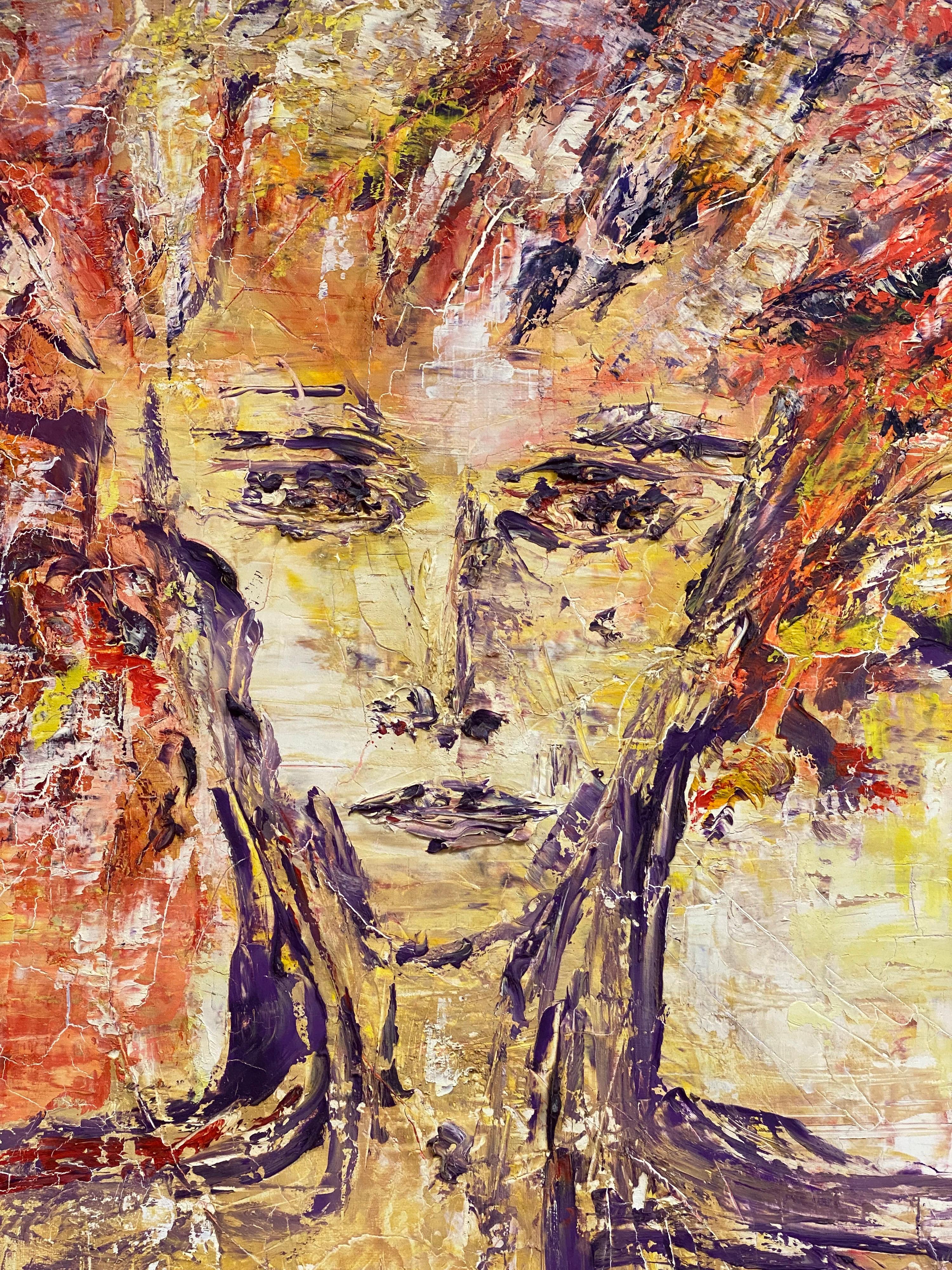 Original-expressionistisches Ölgemälde des 20. Jahrhunderts, skurriles abstraktes Gesicht – Painting von P Vilette