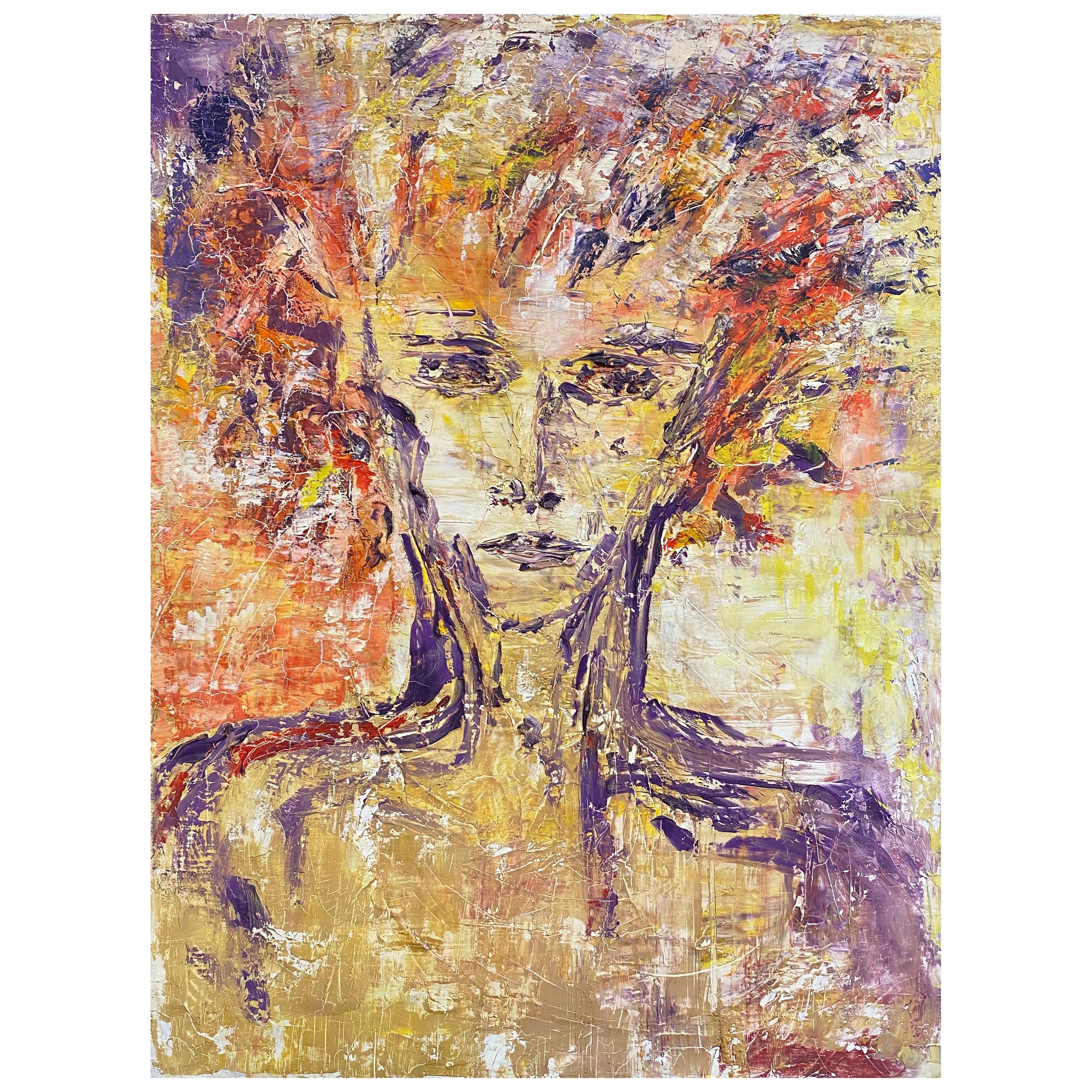 20th Century Original Expressionist Oil Painting Quirky Abstract Face