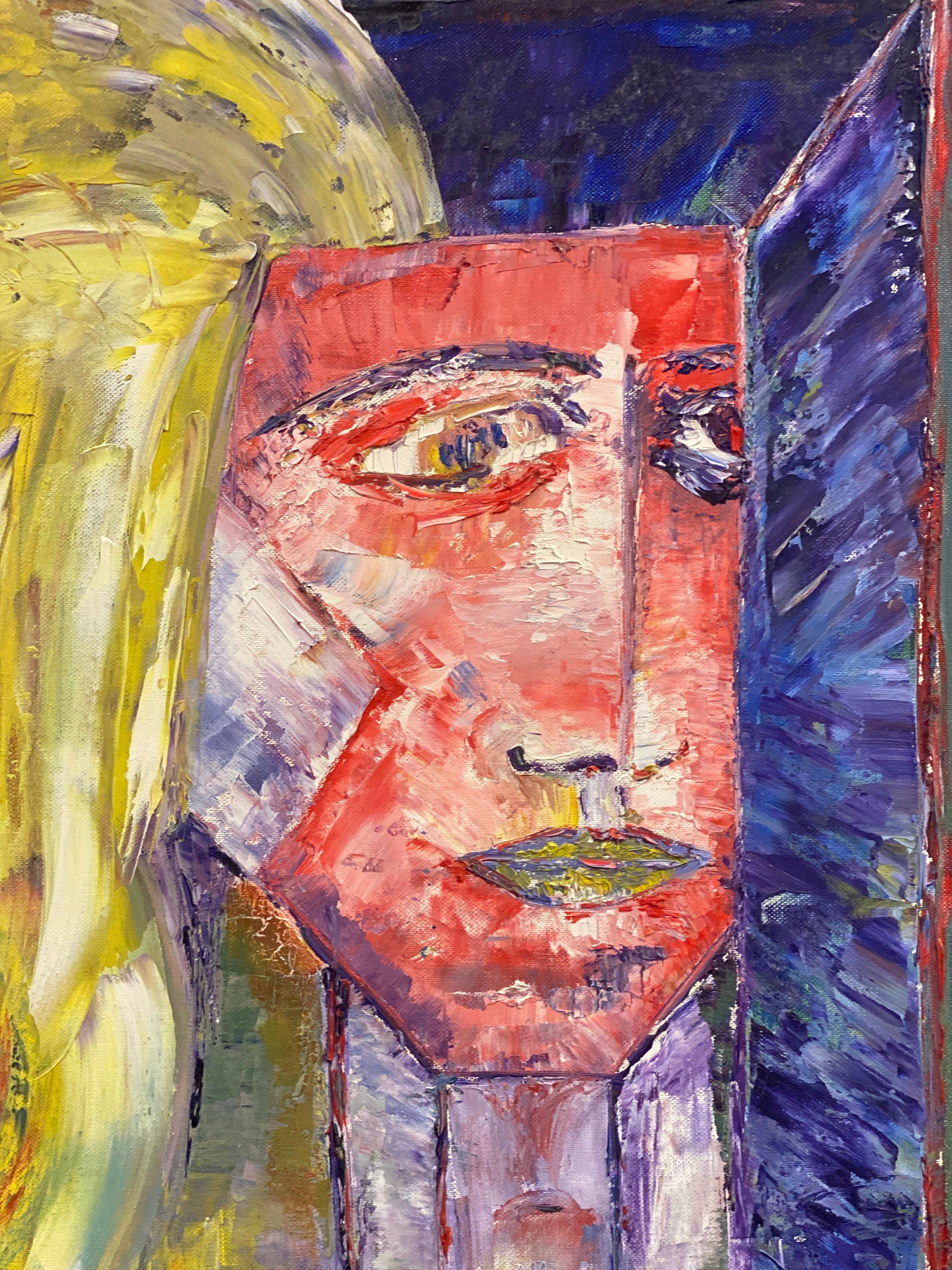 Originales französisches expressionistisches Ölgemälde des 20. Jahrhunderts, Abstraktes Gesicht – Painting von P Vilette