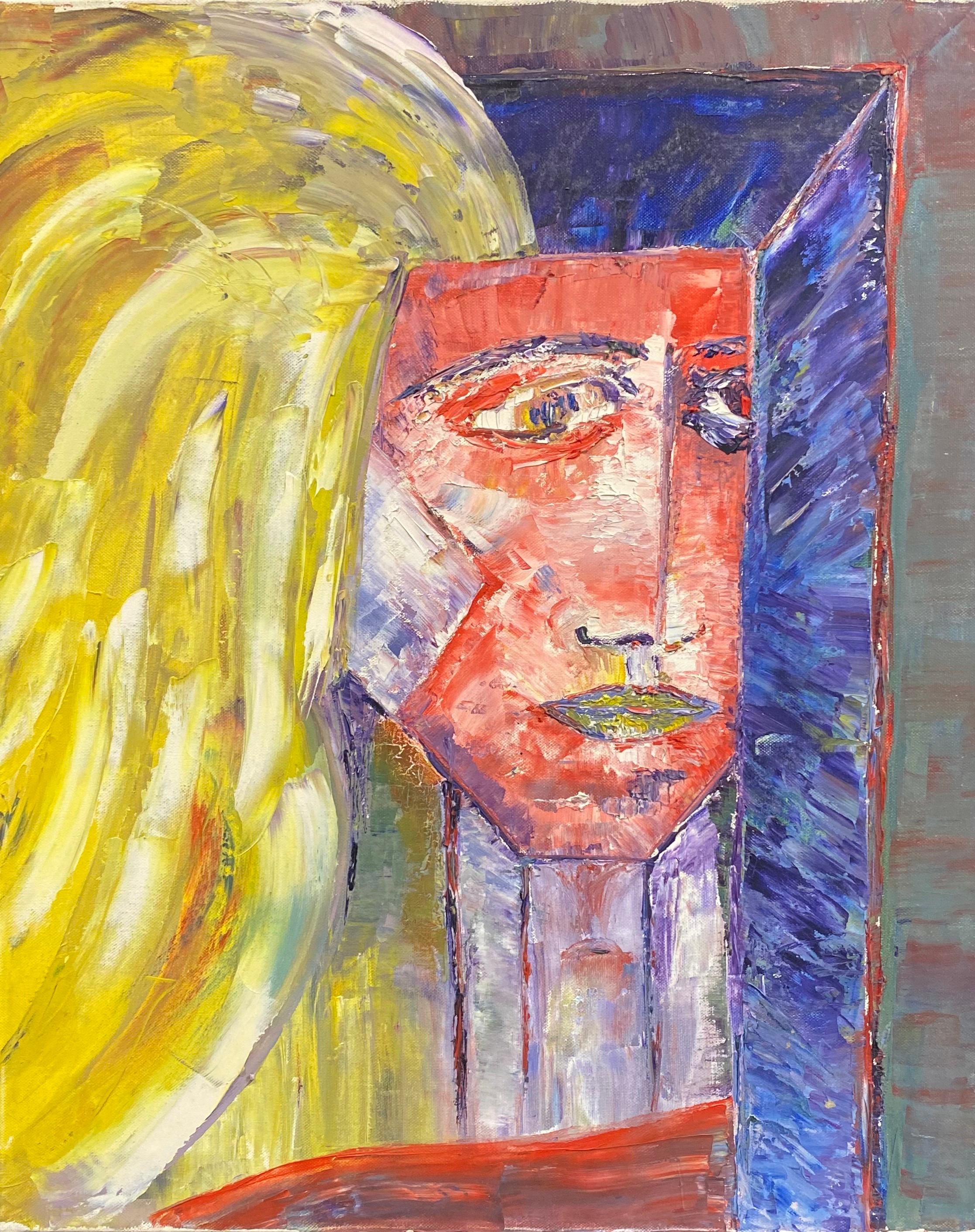 20th Century Original French Expressionist Oil Painting Abstract Face