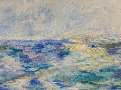 Pintura al óleo expresionista francesa original del siglo XX Paisaje azul púrpura