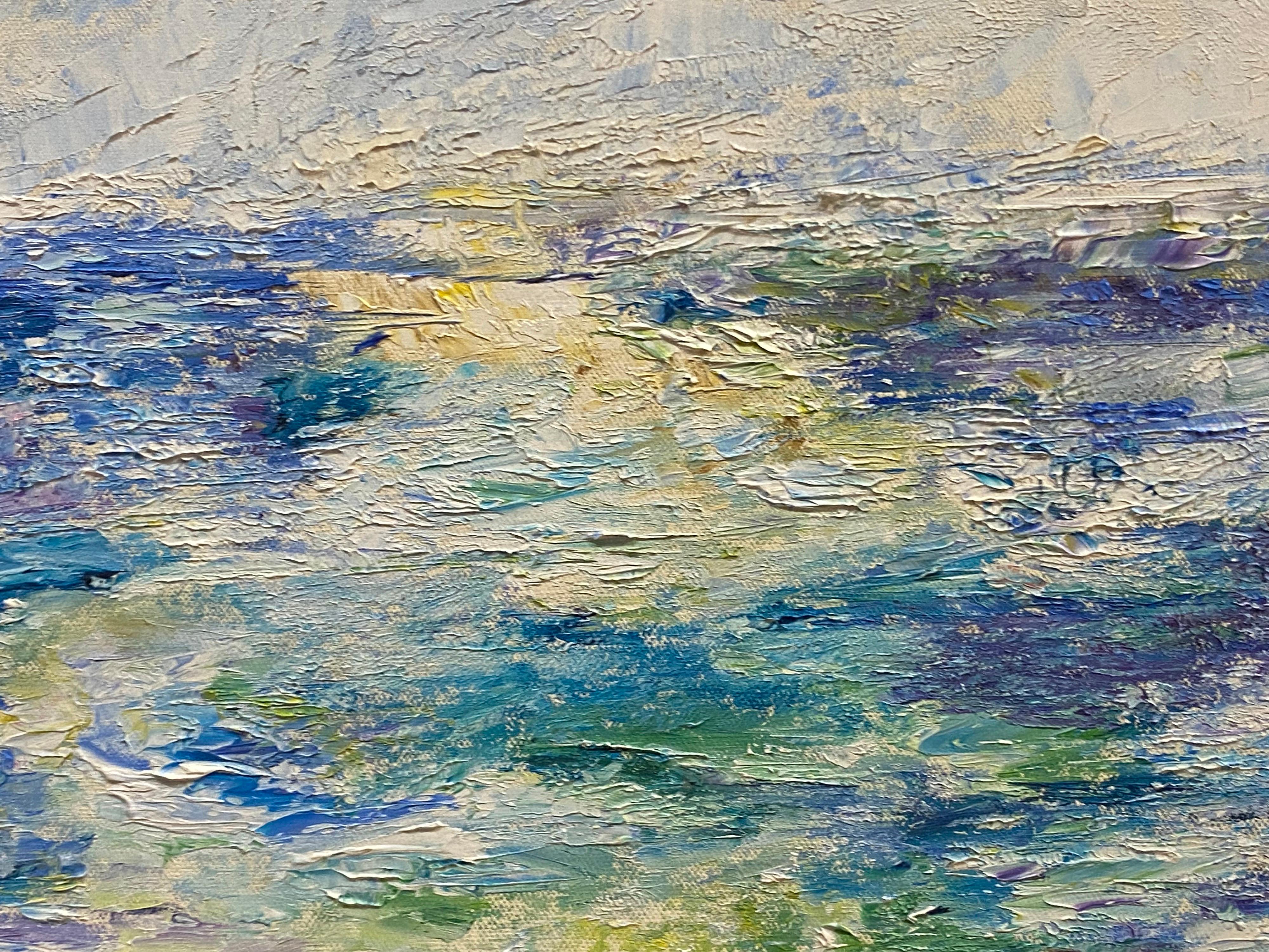 Pittura ad olio espressionista francese del 20° secolo originale Paesaggio blu viola - Painting Espressionismo astratto di P Vilette