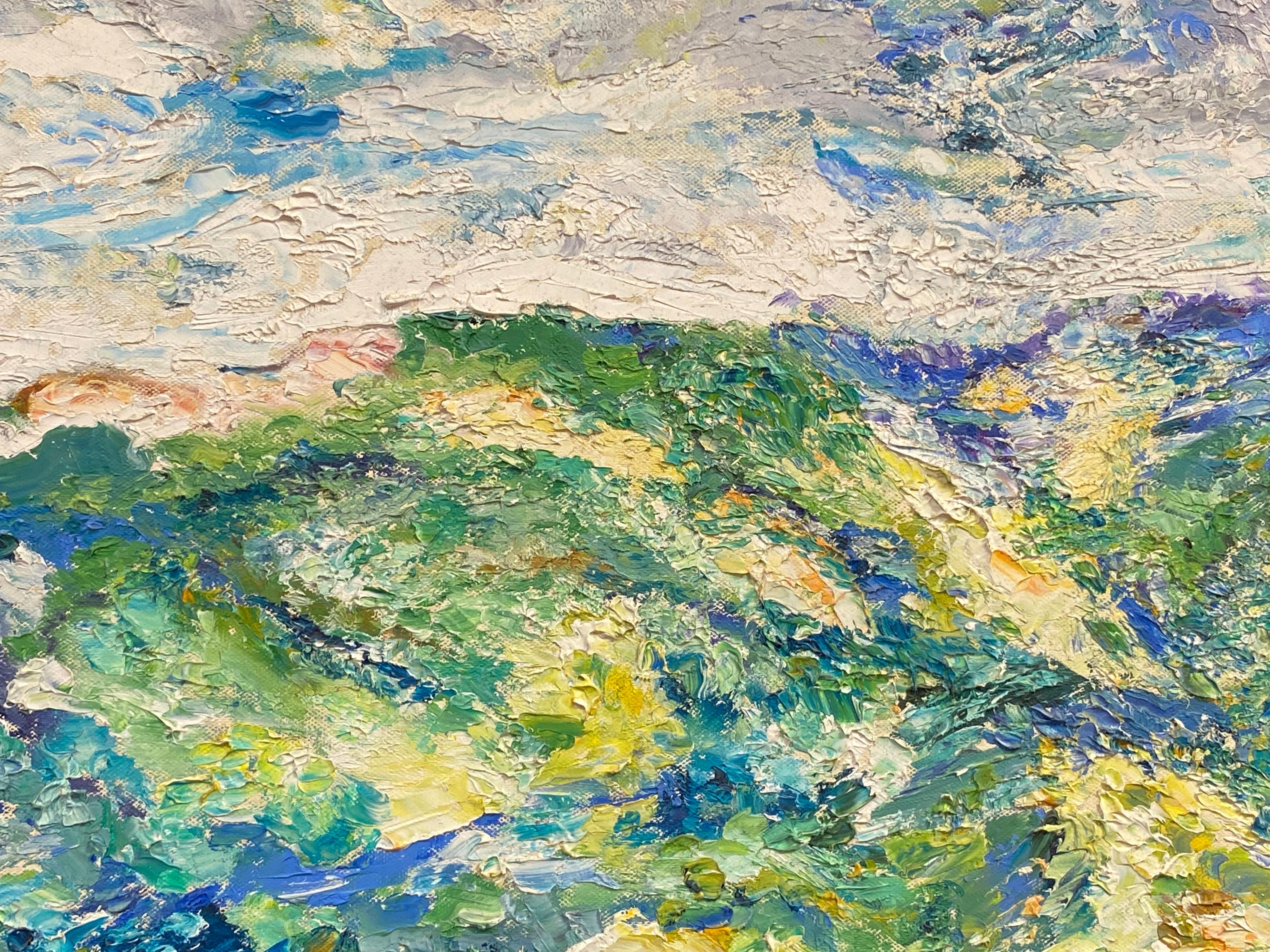 Peinture à l'huile expressionniste française originale du 20ème siècle - Explosion des couleurs - Beige Landscape Painting par P Vilette
