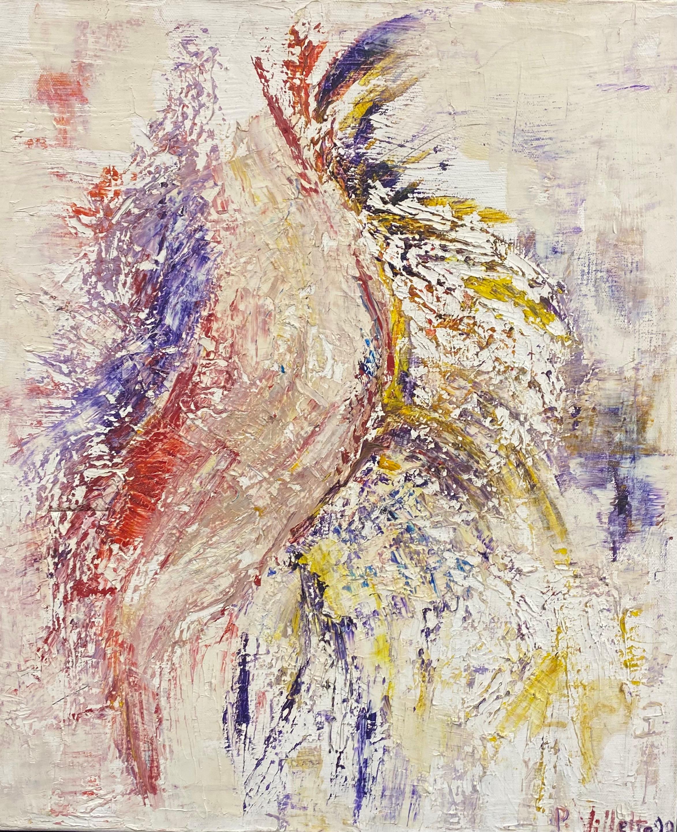Abstract Painting P Vilette - Peinture à l'huile expressionniste française originale du 20ème siècle - Explosion des couleurs