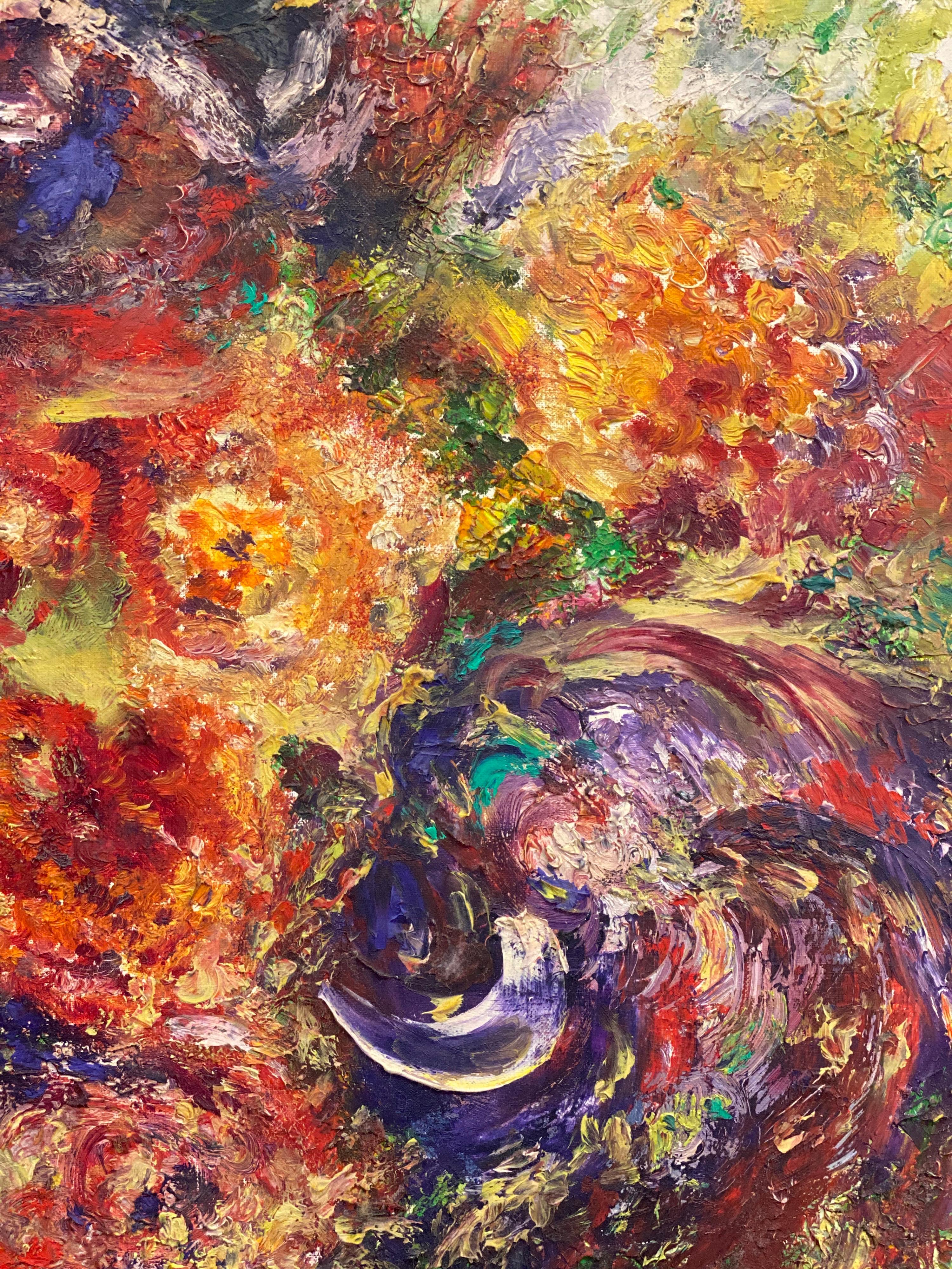 Peinture à l'huile expressionniste française originale du 20ème siècle explosion de couleurs - Painting de P Vilette