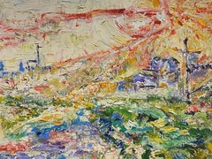 Originales französisches expressionistisches Ölgemälde „Hill Top Village“, 20. Jahrhundert