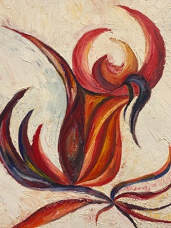 20th Century Original French Expressionist Oil Painting Vibrant Red Flower