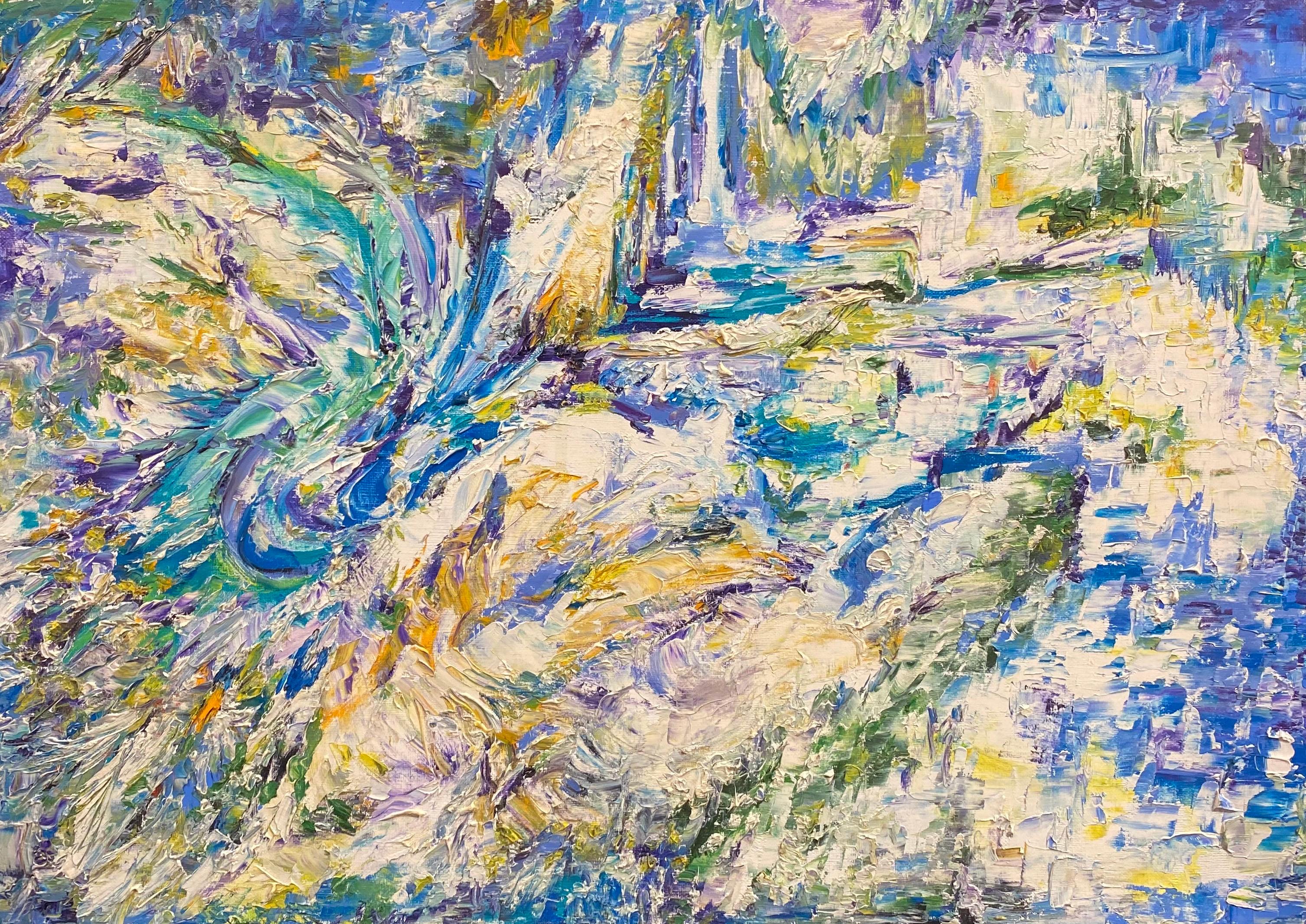 Landscape Painting de P Vilette - Óleo expresionista francés original del siglo XX - Pintura con textura chiflada