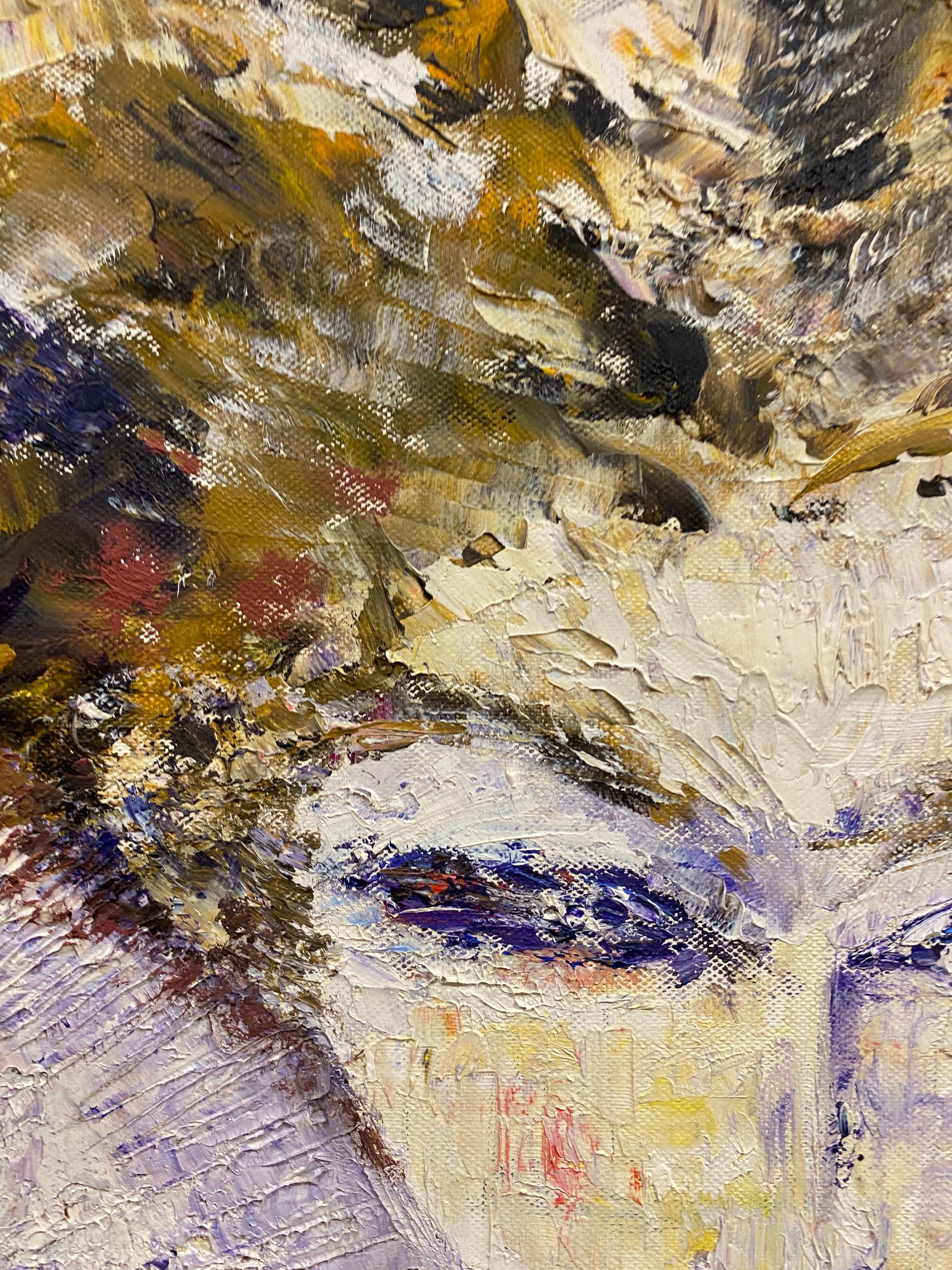 Original Französisches expressionistisches Porträt, Ölgemälde, 20. Jahrhundert (Beige), Abstract Painting, von P Vilette