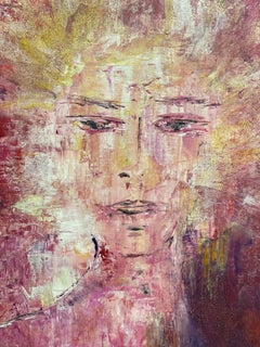 20th Century Original Signed French Expressionist Oil Painting Sunburst Portrait