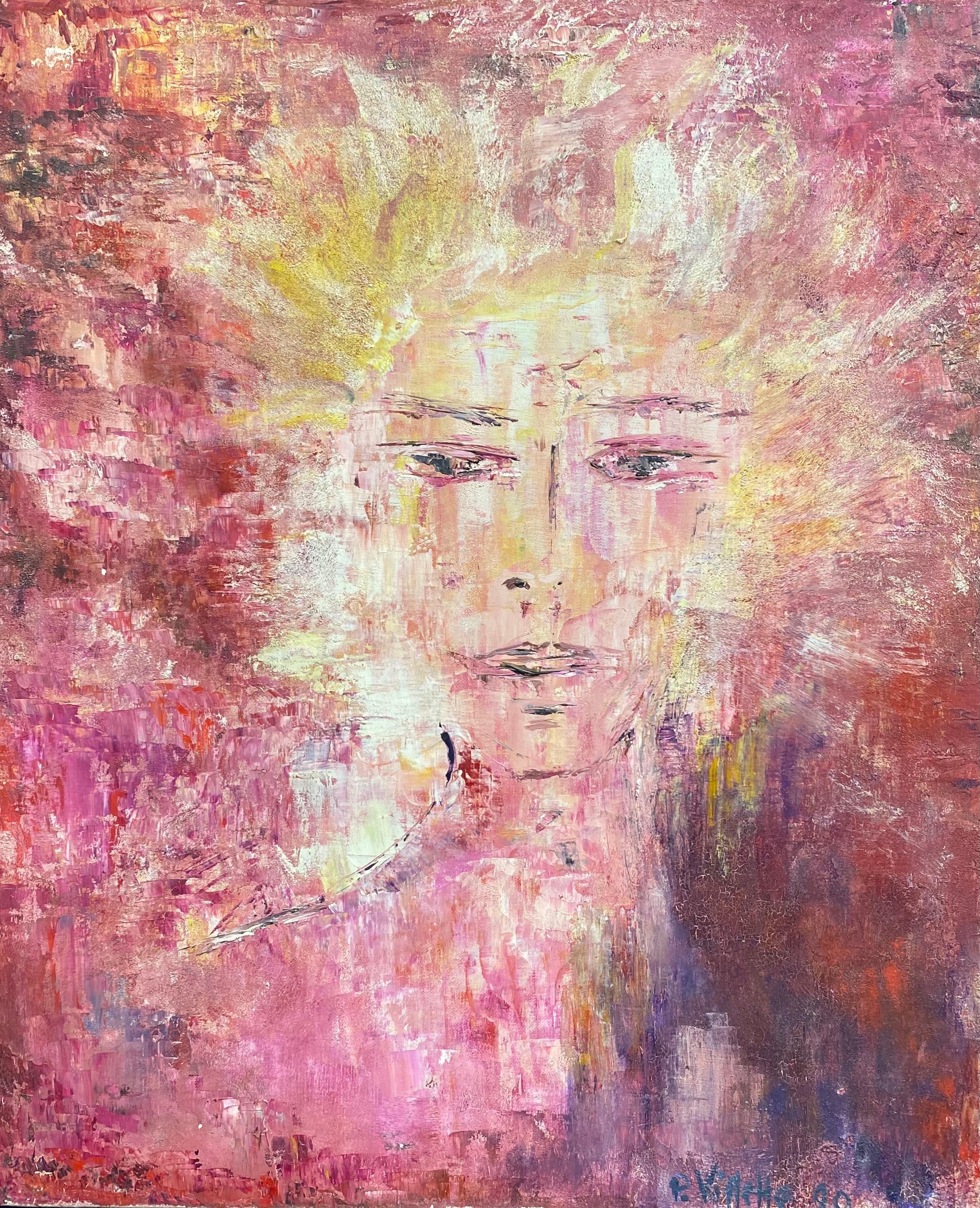 Tableau signé fille mollet peinture huile sur tablette cadre doré 20ème siècle
