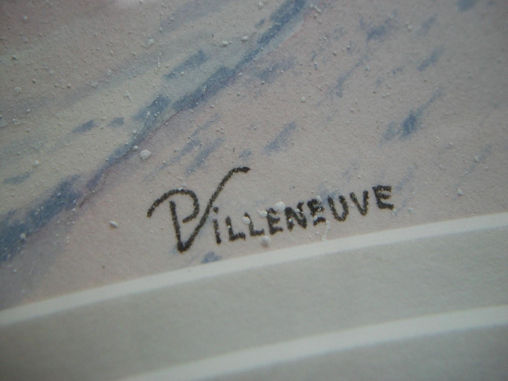 P. VILLENEUVE – „Les Patineurs“ – gerahmtes Aquarellgemälde – Kanada – ca. 1993 (Metall) im Angebot