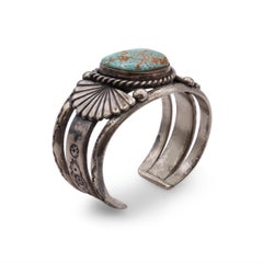 P. Wheeler Navajo Turquoise Sterling Silver Cuff Bracelet