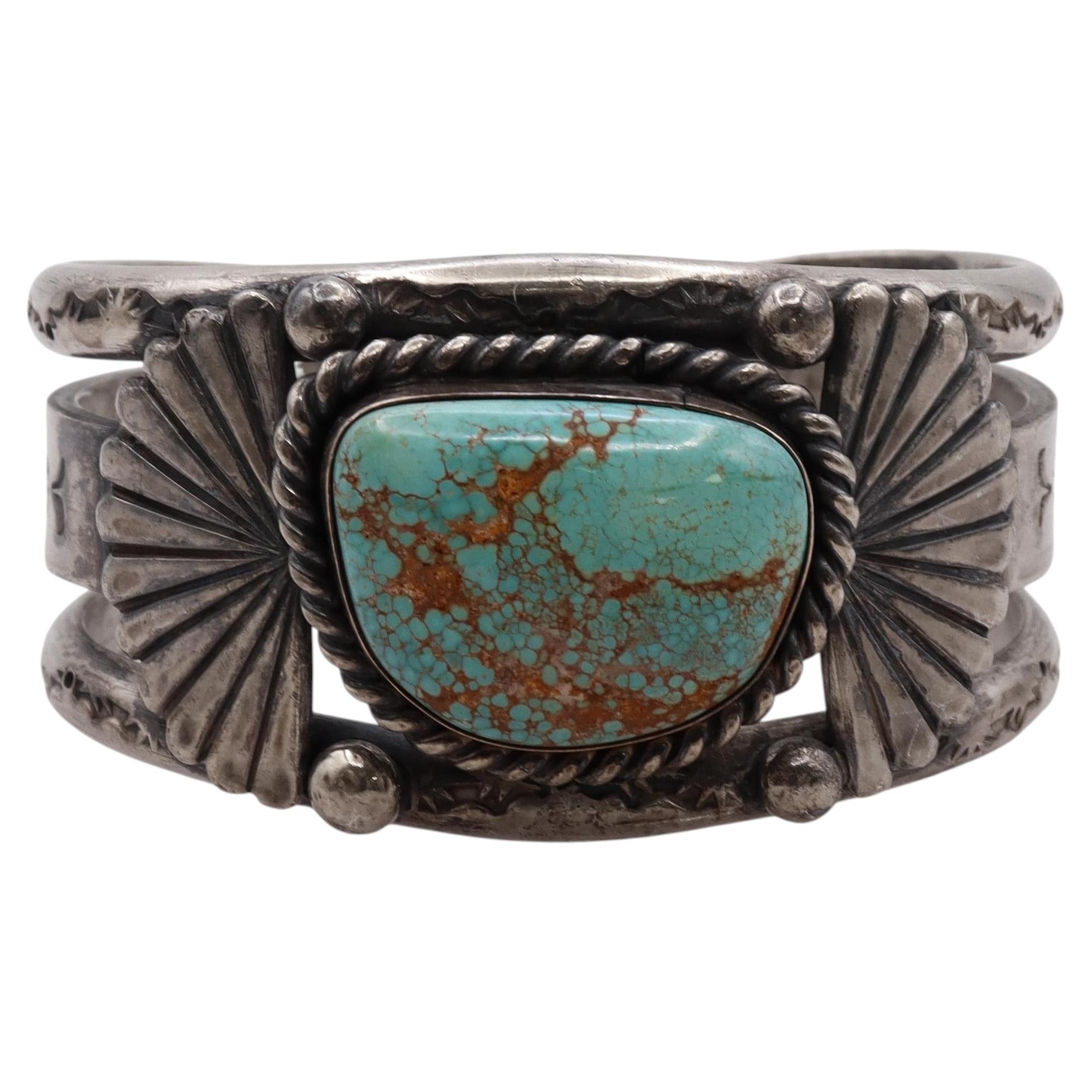 P. Wheeler Navajo Turquoise Sterling Silver Cuff Bracelet